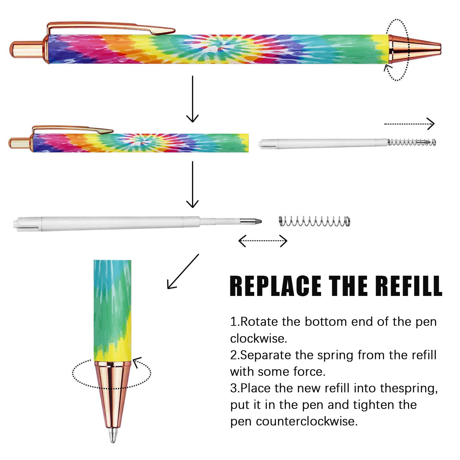 Premium Metal Retractable Ballpoint Pens - 3 Pack Blue Tie Dye Pattern, 1.0mm Medium Point Click Pens for Smooth Writing | Ideal for Office, School, Journaling & Everyday Use