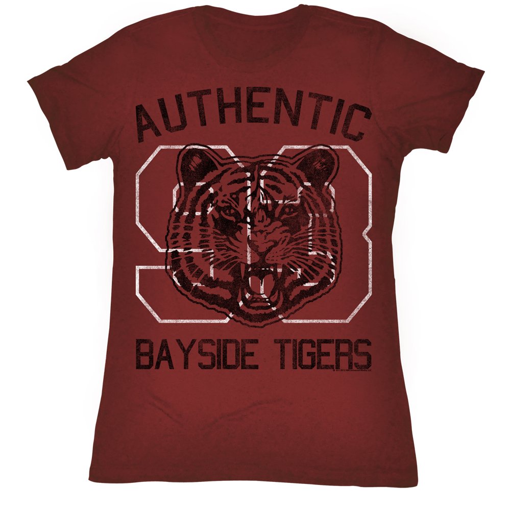 Saved by The Bell 80's Comedy Bayside Tiger Authentic Dark Red Ladies Vintage T-Shirt | Retro 90s TV Show Merchandise | Perfect for Cosplay, Themed Parties & Nostalgic Fashion