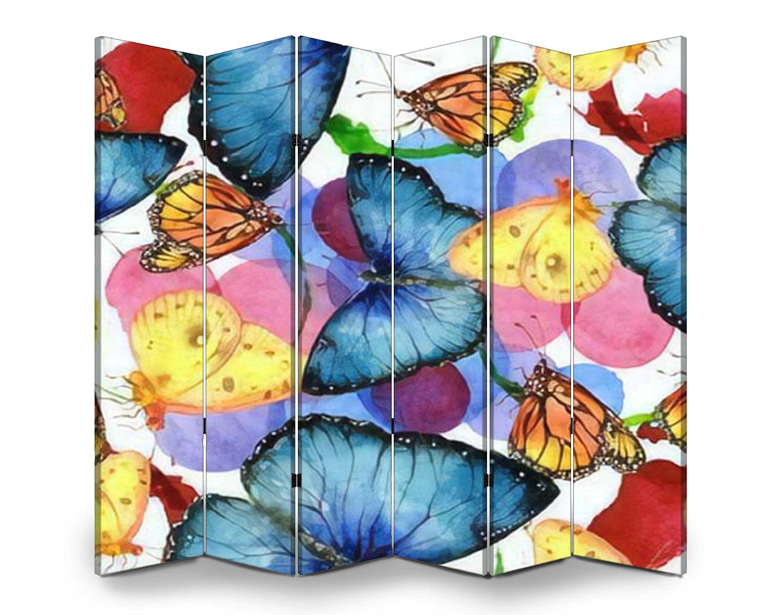 Exotic Butterfly Watercolor Wood Room Divider - 6-Panel Folding Privacy Screen with Waterproof Canvas for Home & Office | Portable Indoor Partition with Dual-Sided Display for Bedroom, Living Room & Event Decor