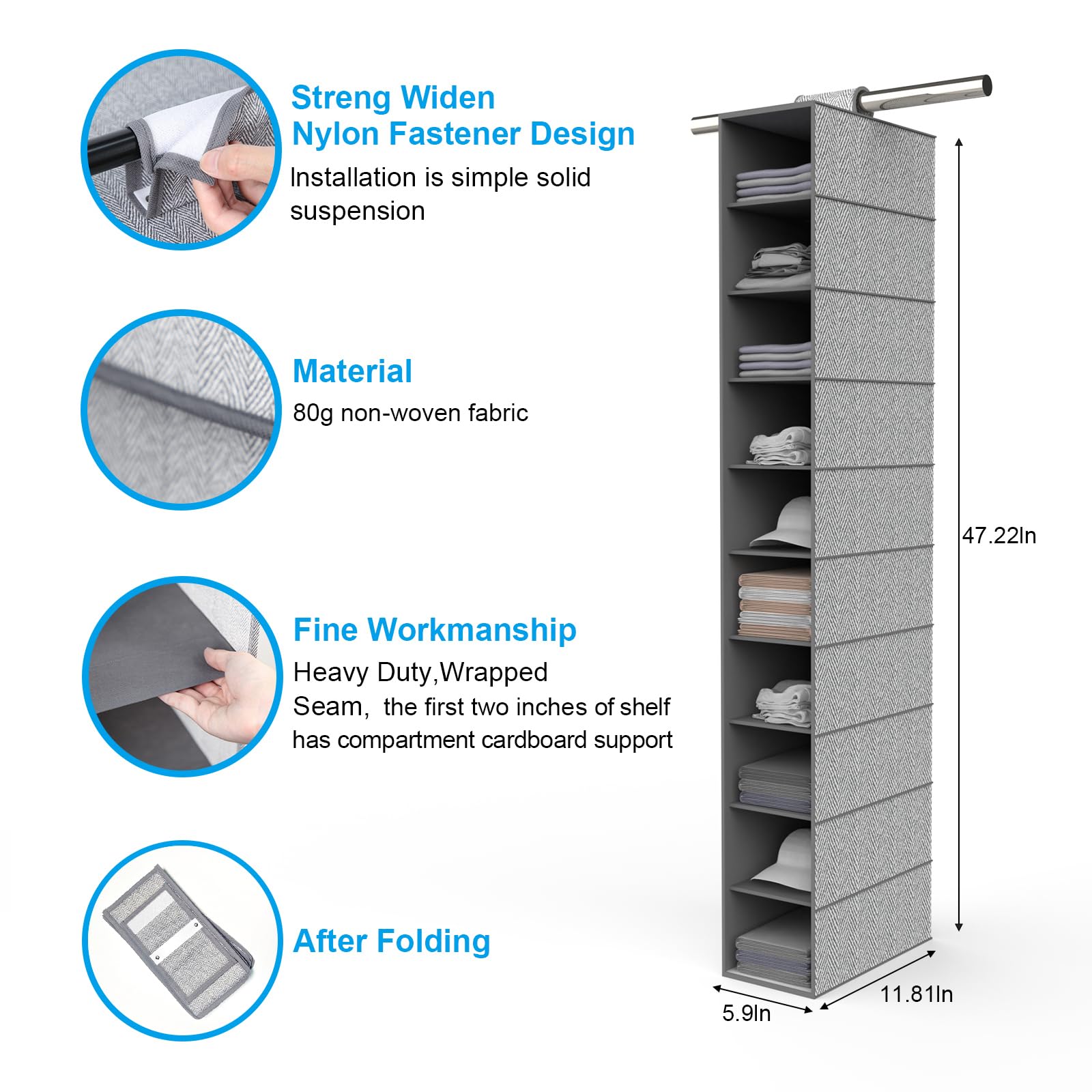 10-Shelf Hanging Shoe Organizer - Space Saving Closet Storage for Shoes, Boots & Accessories | Perfect for Bedroom, Dorm & Small Spaces Organization