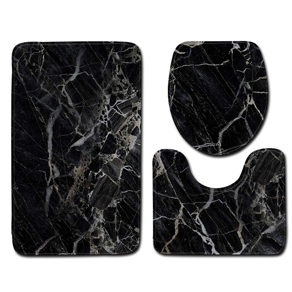Non-Slip Bathroom Doormat Set of 3 - Absorbent Kitchen & Bath Carpet Mats with Walrus Design - Waterproof Floor Mats for Bathroom, Kitchen, Laundry Room & Entryway Decor (Grey, One Size)