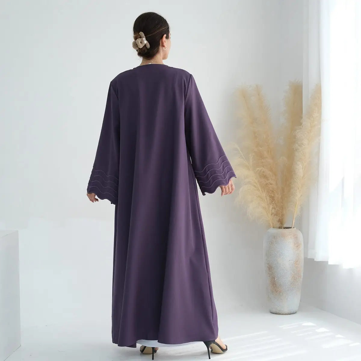 Elegant Hijab Embroidery Sleeve Cardigan Open Abaya Dress for Muslim Women - Perfect for Prayer, Mosque Visits & Special Occasions