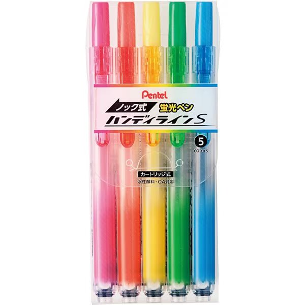 Pentel Knock Handyline S Highlighter Set - 6 Vibrant Colors for Note Taking, Studying & Office Use - Ideal for Students, Teachers & Professionals