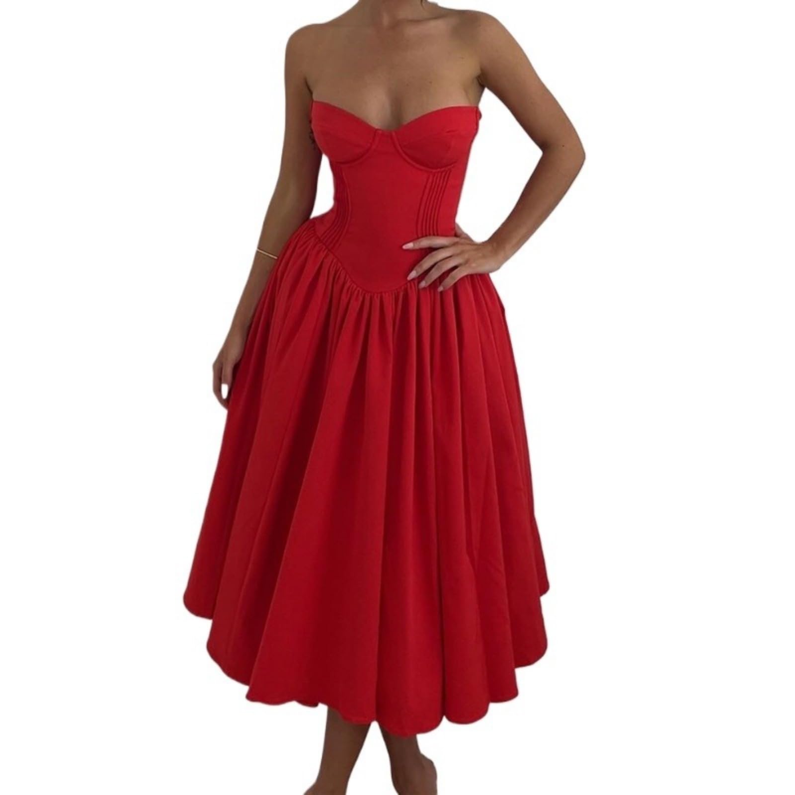 Elegant Solid Color Tube Midi Dress - Sleeveless Sweetheart Neck Cocktail Party Dress for Wedding Guest & Evening Events | Perfect for Formal Occasions, Date Nights & Special Celebrations