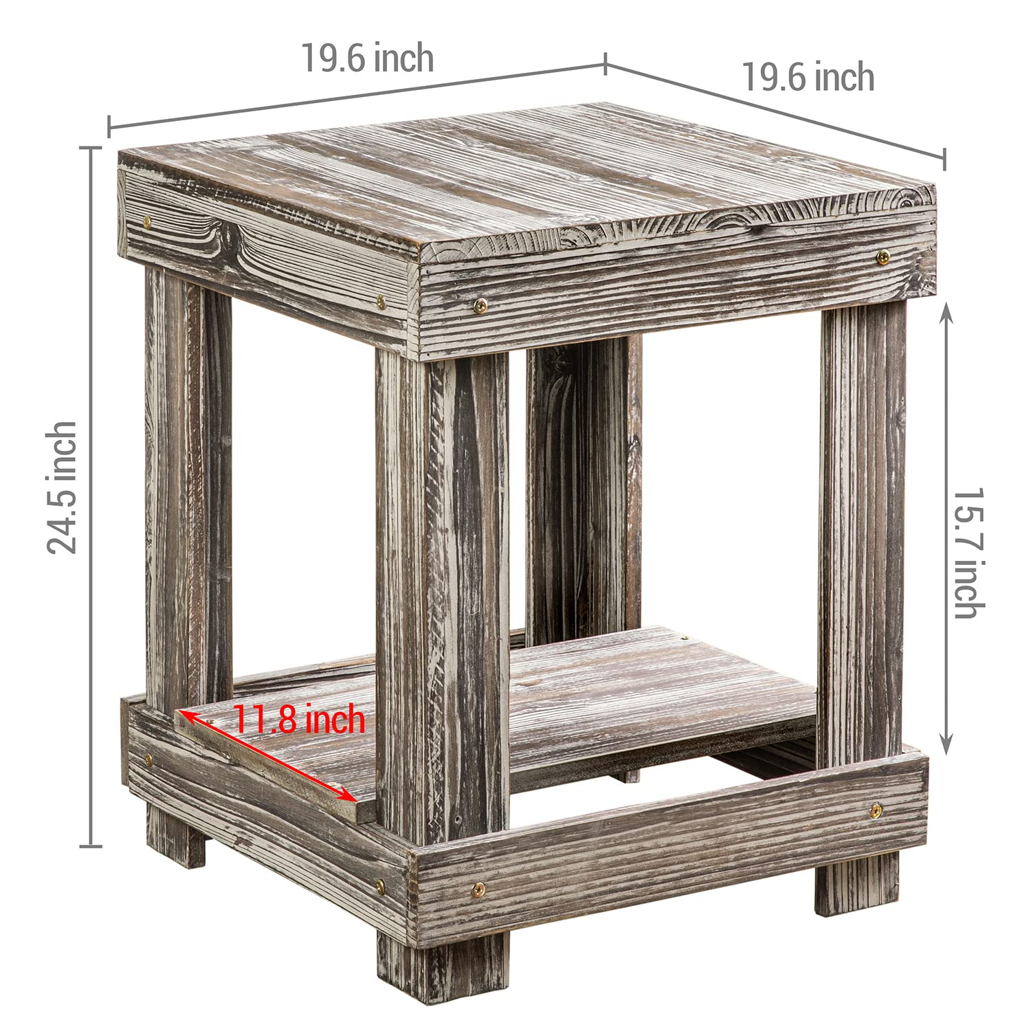Rustic End Table with Storage Shelf - Torched Wood Nightstand Side Table for Living Room, Bedroom, Dorm - Small Space Furniture for Home Decor & Organization