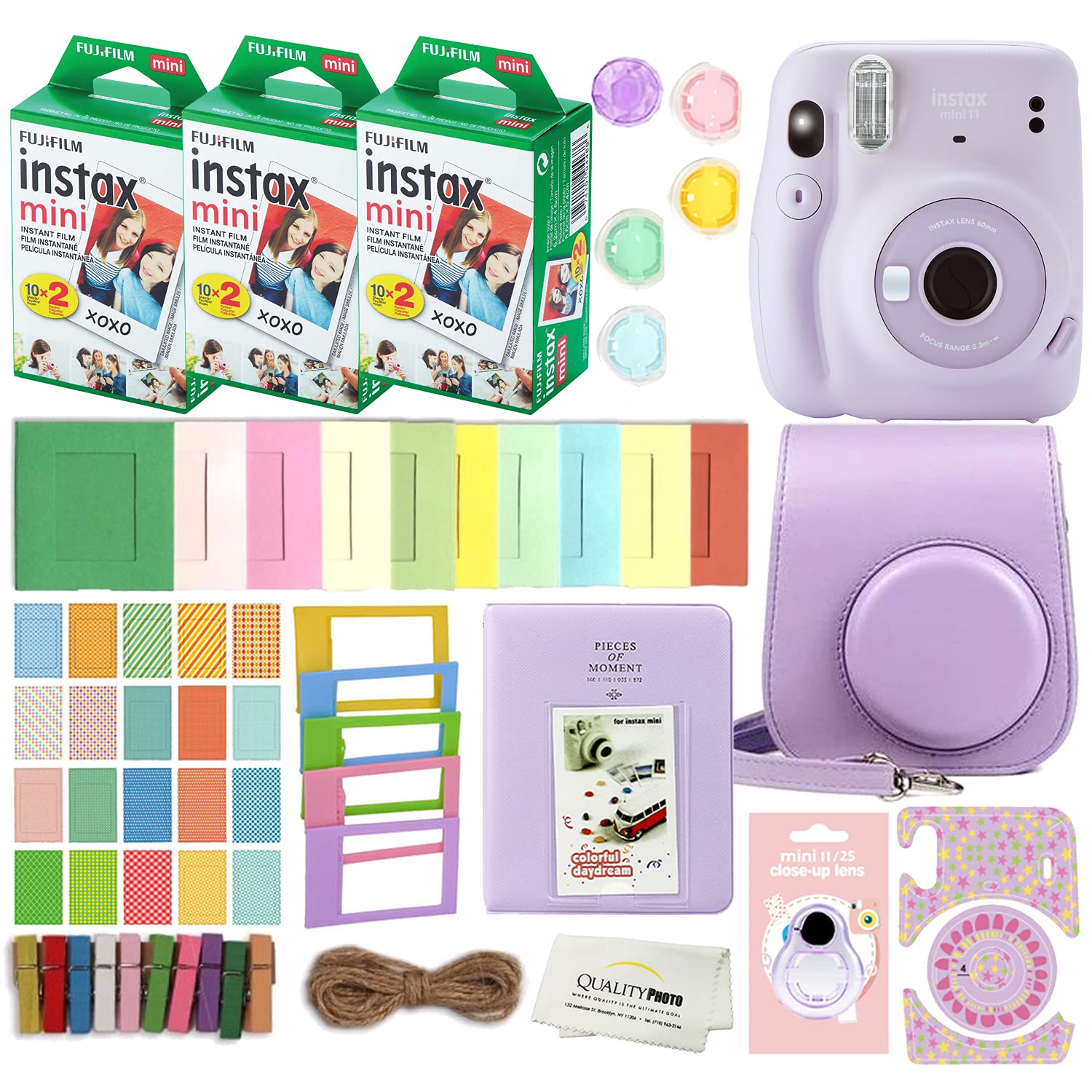 Fujifilm Instax Mini 11 Instant Camera Kit with 60 Films, Case, Stickers, Photo Album & Accessories - Perfect for Parties, Travel & DIY Scrapbooking (Lilac Purple)
