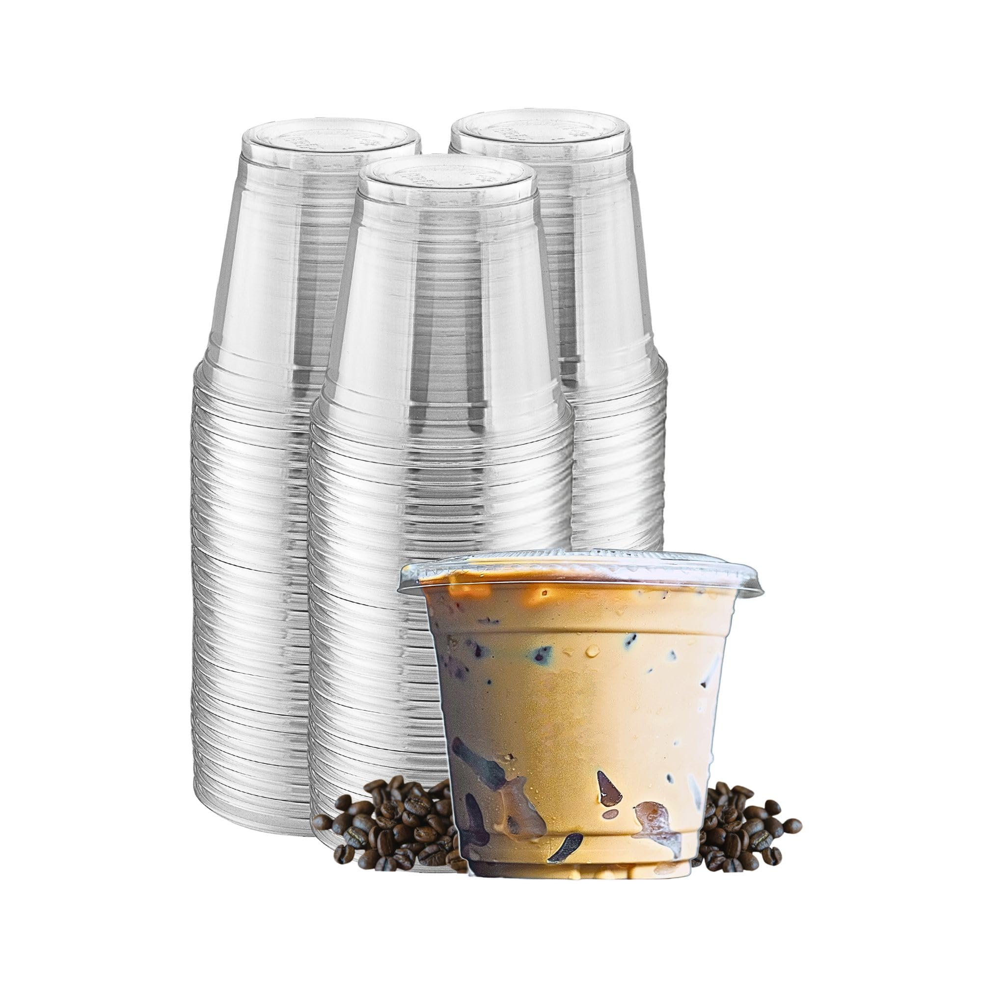 9 oz Clear Plastic Cups with Lids - Disposable Cold Drink Cups for Iced Coffee, Bubble Tea, Smoothies - Durable & Leak-Proof for Parties, Picnics, Office Use, Takeout - Pack of 50 (Green Direct)