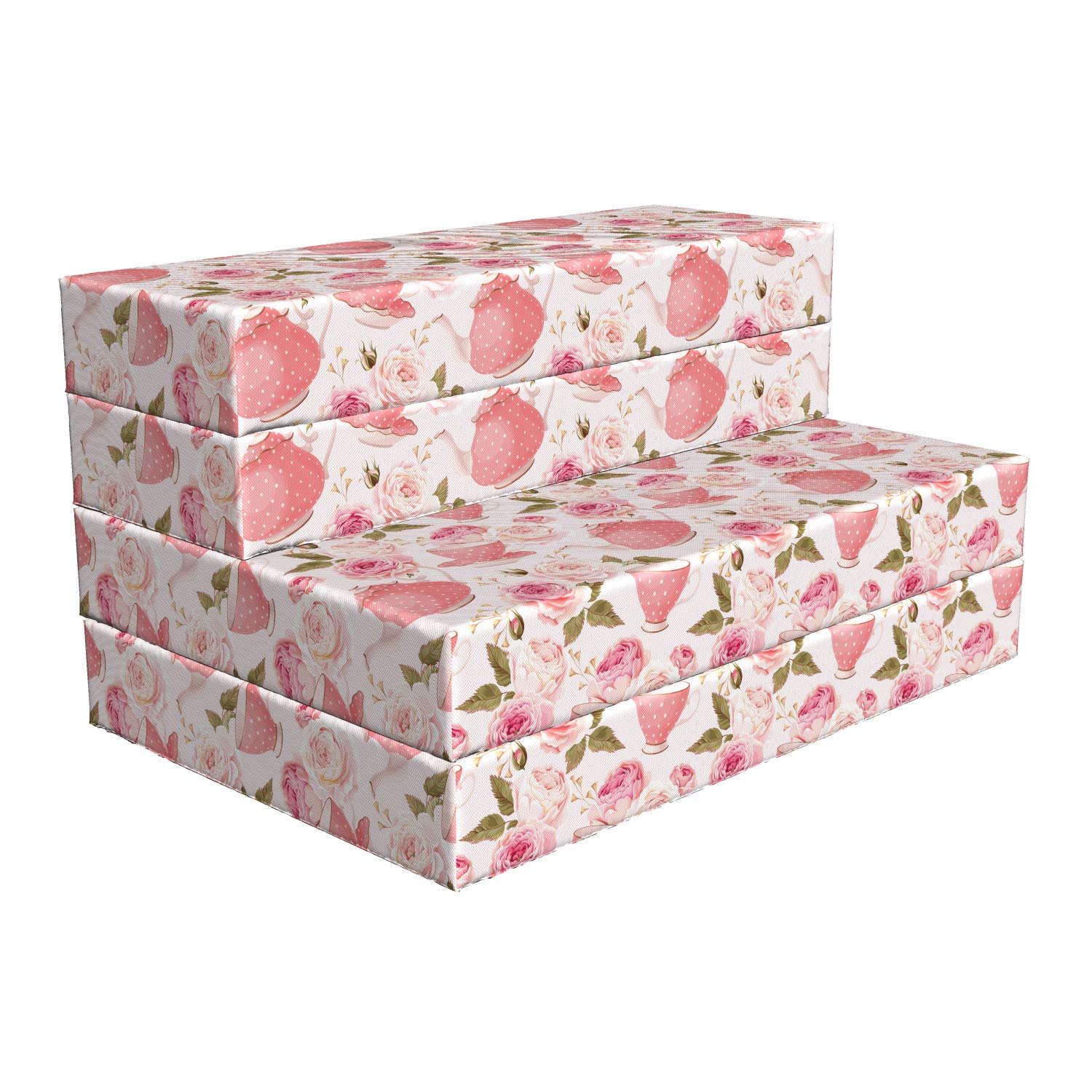Ambesonne Floral Foldable Mattress - Vintage Tea Cups Roses Design, 74.8