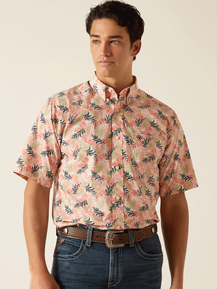 Ariat Men's Ty Fitted Short Sleeve Shirt - Tea Rose Coral (Style 10048423) | Comfortable Casual & Work Shirt for Outdoor Activities