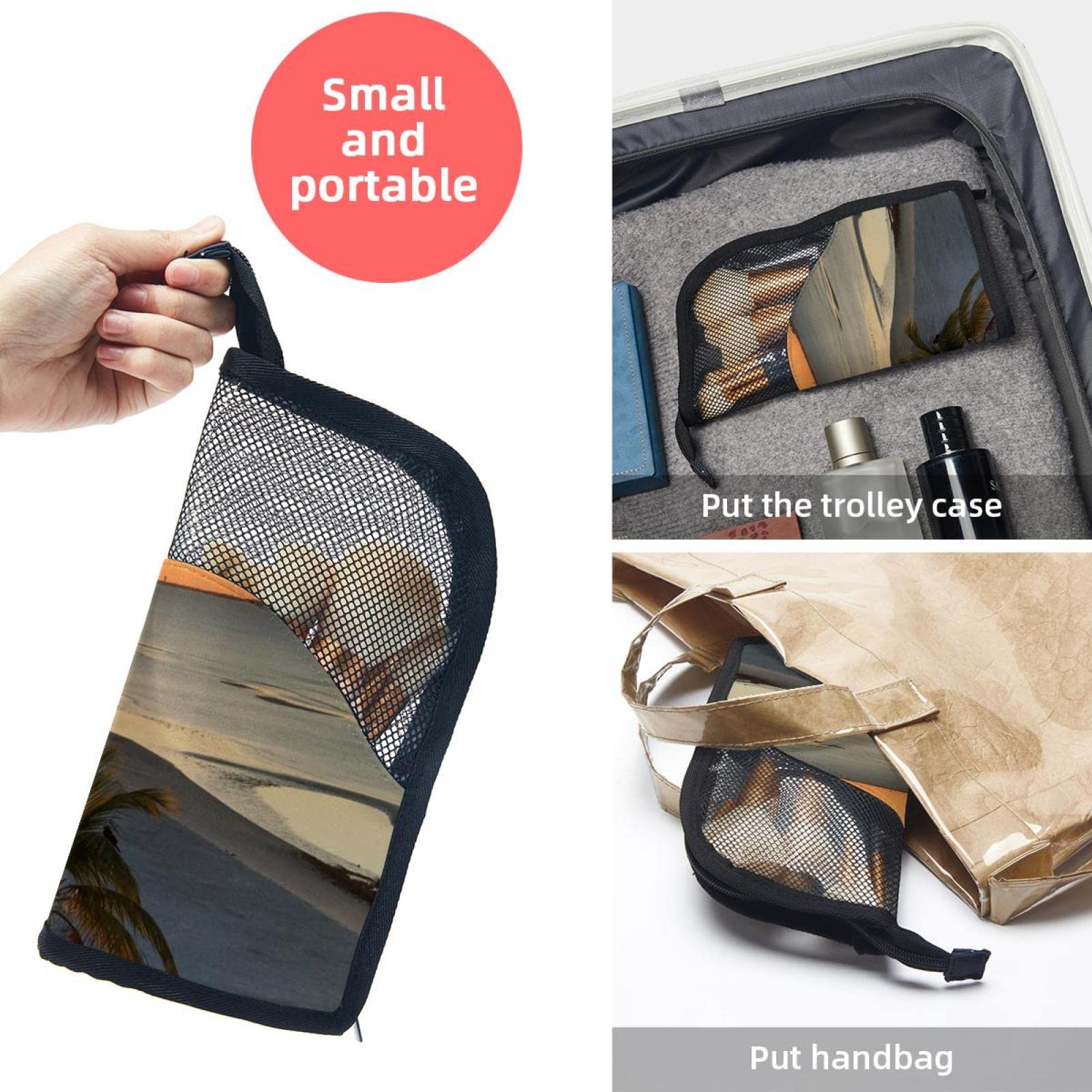Premium 12-Piece Makeup Brush Organizer Bag with Beach Sunset Design - Portable Cosmetic Brush Holder Case for Travel, Home & Professional Makeup Artists