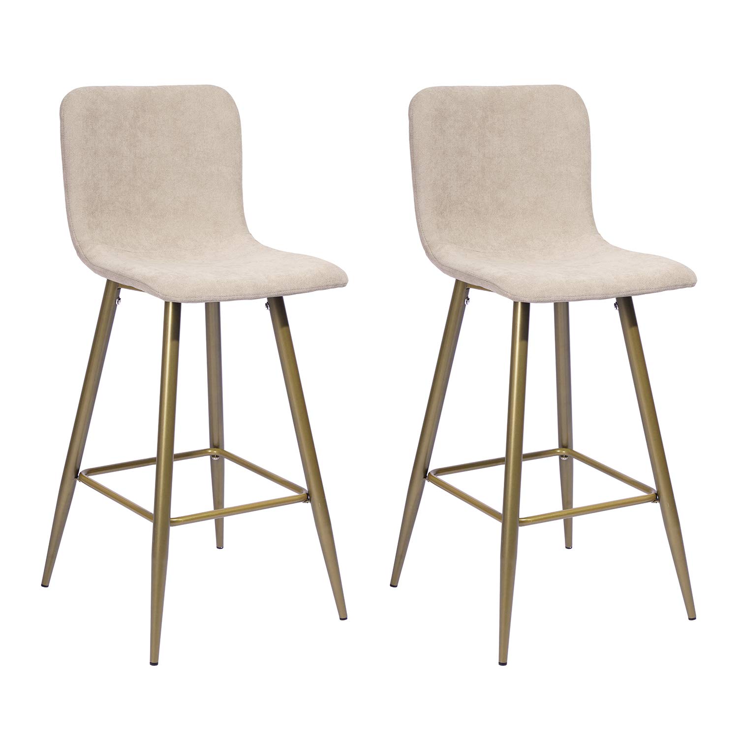 Modern Bar Stools Set of 2 - Kitchen Counter Stools with Back, Beige Fabric Upholstered Metal Frame Stools for Kitchen Island - Perfect for Breakfast Nook, Home Bar & Dining Room Decor