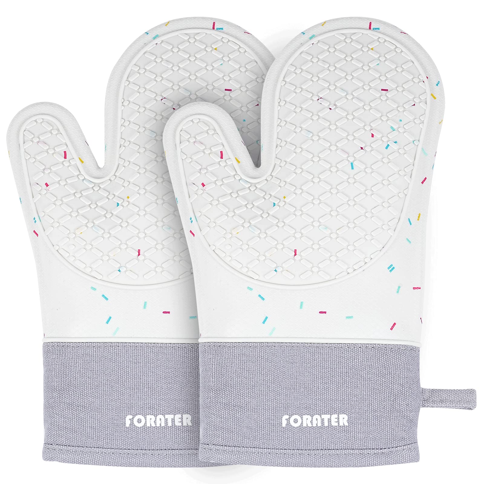 Heat-Resistant Silicone Oven Mitts with Non-Slip Grip - 11'' Waterproof & Durable Kitchen Gloves for Baking, Grilling, BBQ, Camping - Perfect for Hot Pans, Baking Sheets & Outdoor Cooking (1 Pair, Grey)