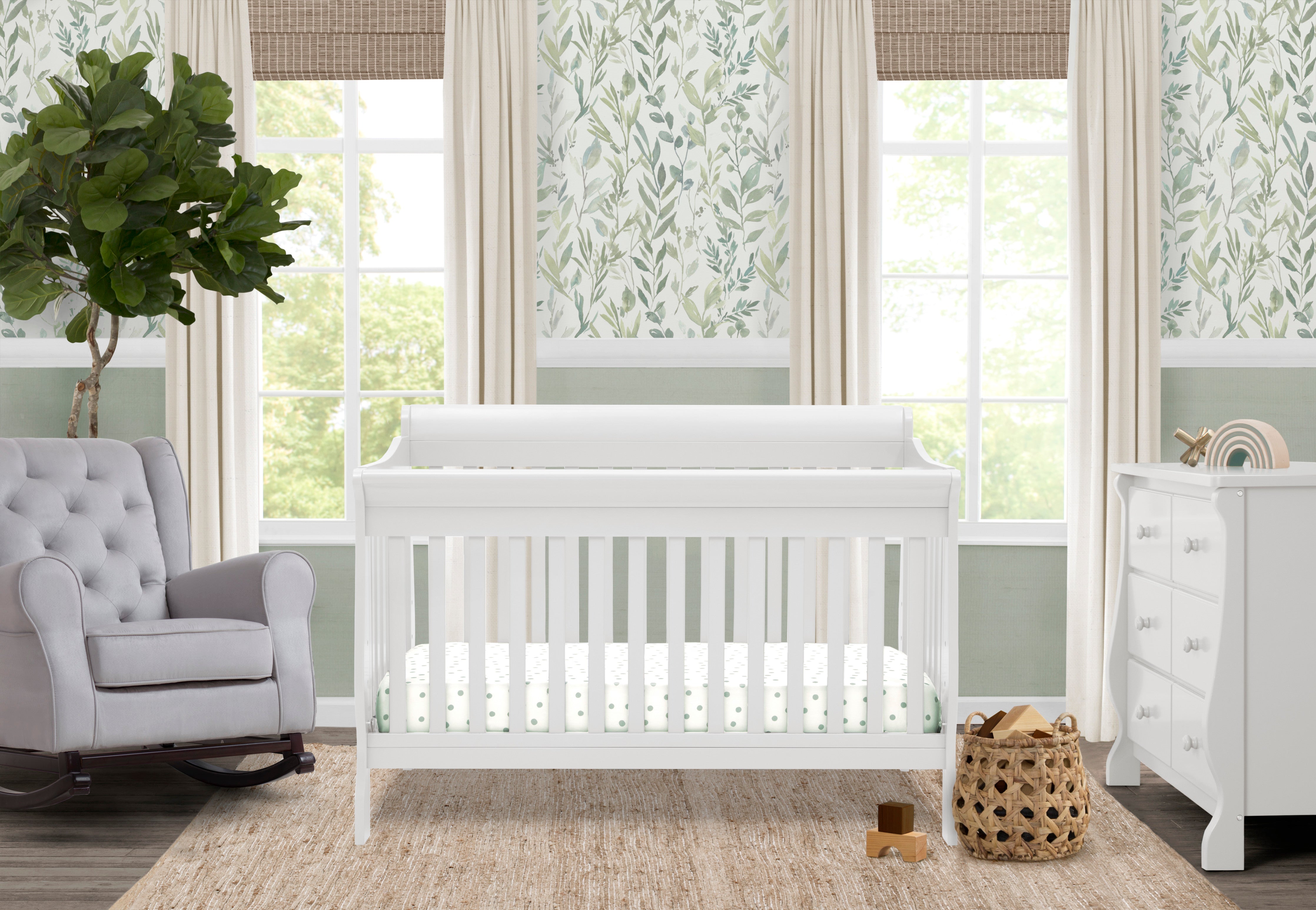 6-in-1 Convertible Baby Crib with Toddler Bed Conversion - Canton White Nursery Furniture for Newborn to Teen - Perfect for Small Spaces & Modern Nurseries
