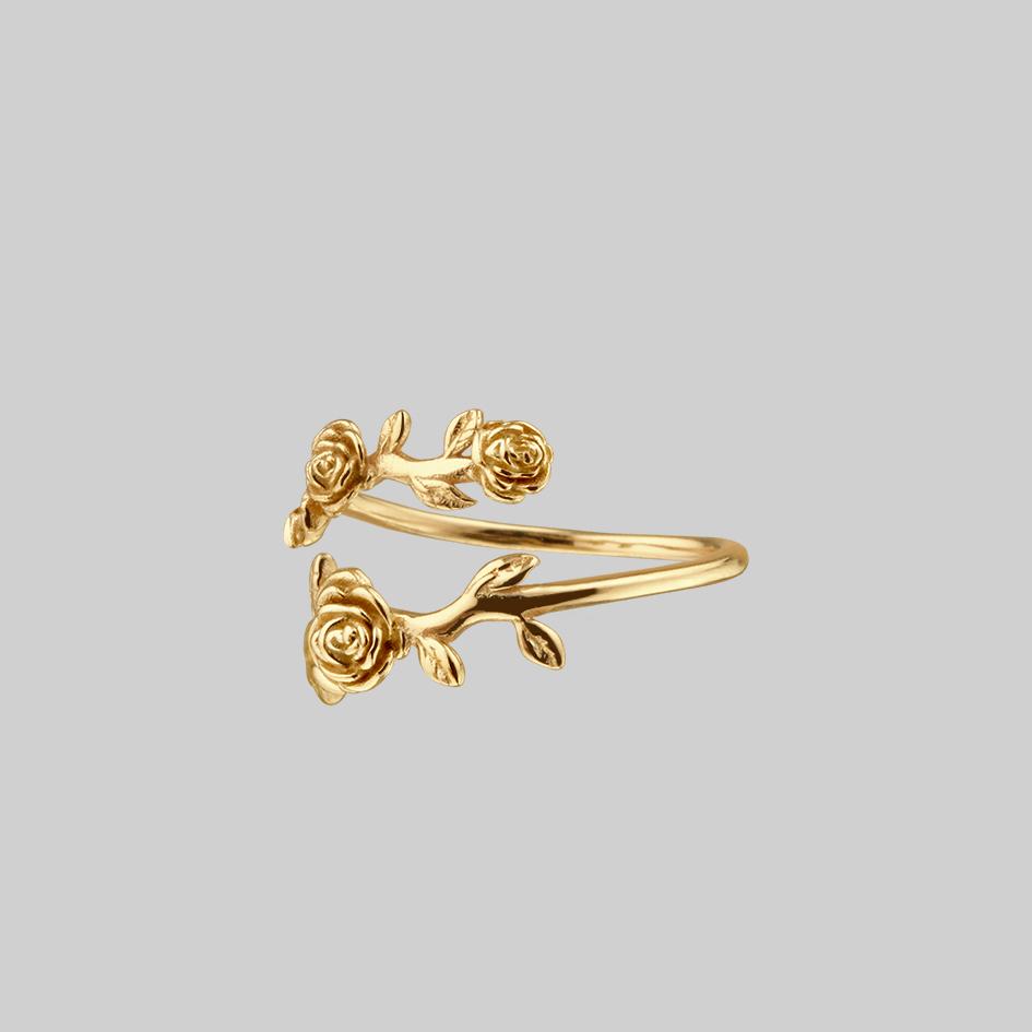 DAMASK Rose Foliage Wrap Ring - Gold Plated Adjustable Statement Ring for Women, Perfect for Wedding, Party & Everyday Elegant Jewelry Gift