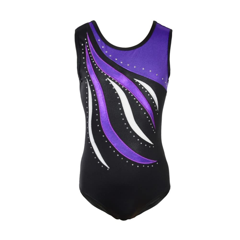 ESHOO Girls Gymnastics Leotard - Sparkling Diamond Embroidered Striped Ballet Dance Leotard for Kids | Perfect for Gymnastics, Ballet Practice & Dance Competitions