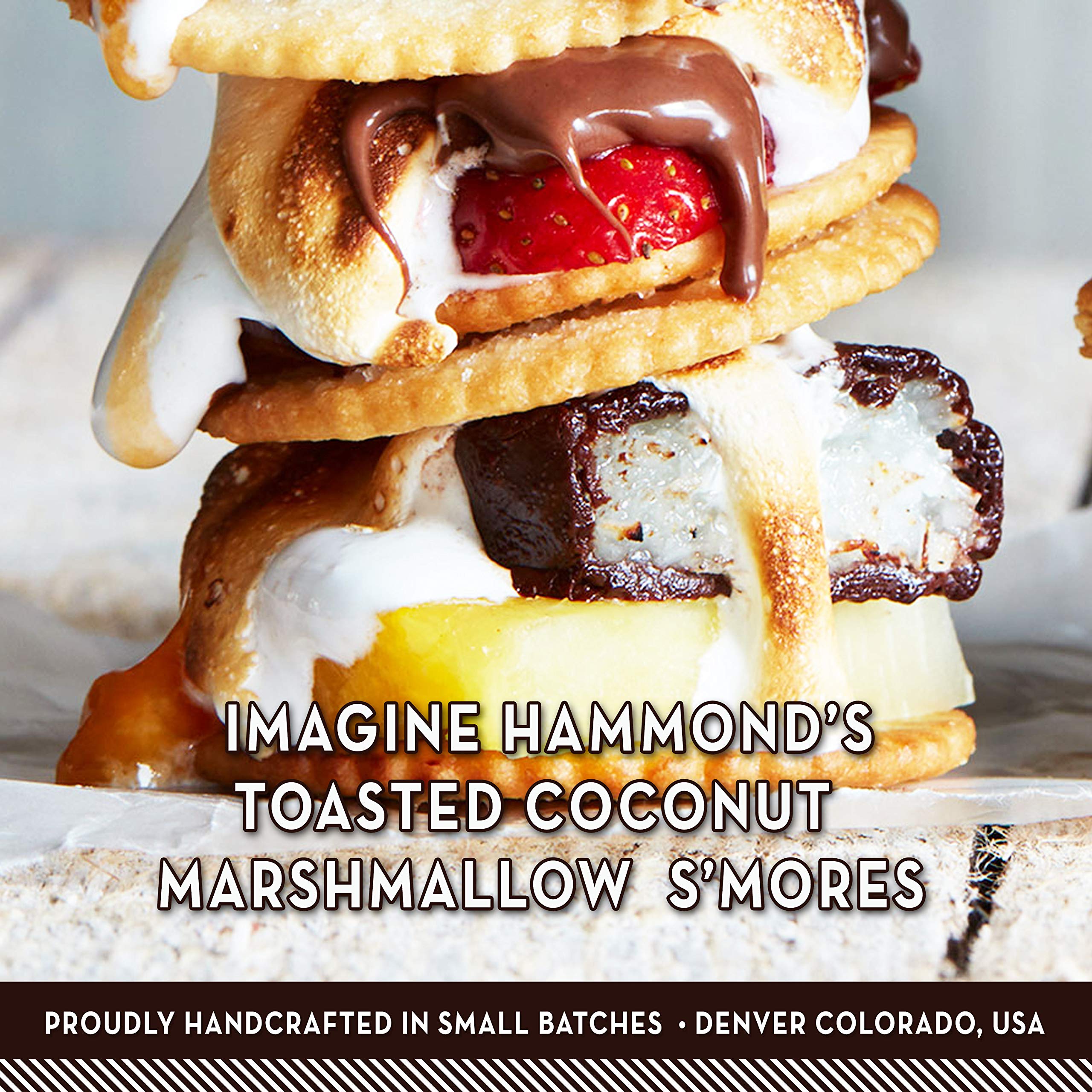 Hammond’s Candies Gourmet Toasted Coconut Marshmallows - Gluten Free, Kosher, Handcrafted in USA - 2 Pack for Snacking, Hot Chocolate, S'mores & Baking - Perfect for Camping, Parties & Desserts