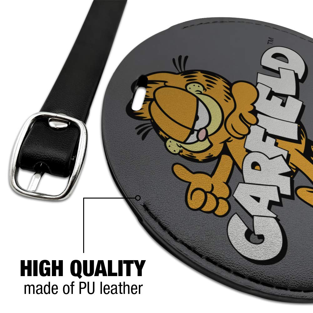 Garfield Logo Round Leather Luggage Tag - Durable Suitcase ID Tag for Carry-On Bags | Perfect for Travel, Business Trips & Vacation Identification