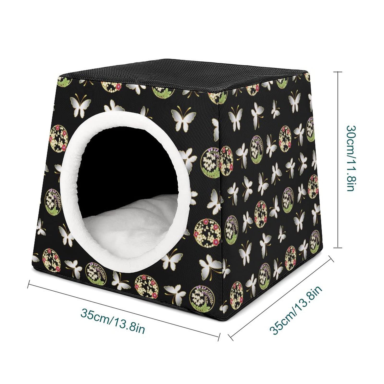 3-in-1 Foldable Cat House, Bed & Sofa with Removable Cushion - Butterfly Black Retro Style Cat Shelter & Scratching Toy for Indoor Cats - Perfect for Living Room, Bedroom or Pet Corner