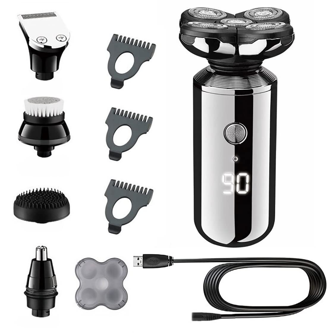 5-in-1 Rechargeable Electric Razor for Men with Digital Display - Wet/Dry Beard Trimmer, Bald Shaver & Body Groomer - Perfect for Travel, Home & Gym Use