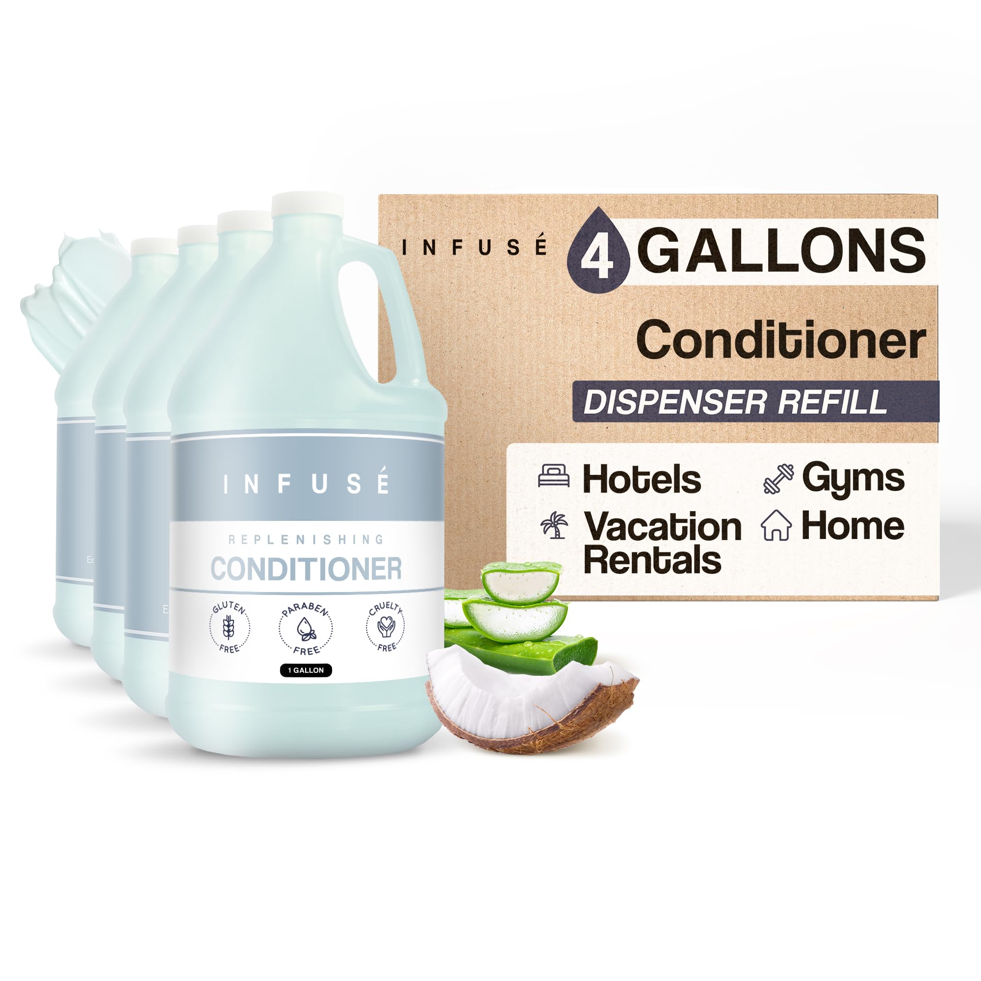 Terra Pure Infuse Hotel Conditioner - 1 Gallon Bulk Refill for Soap Dispensers (Set of 4) | Professional Salon & Spa Quality | Perfect for Hotels, Gyms, and Public Restrooms