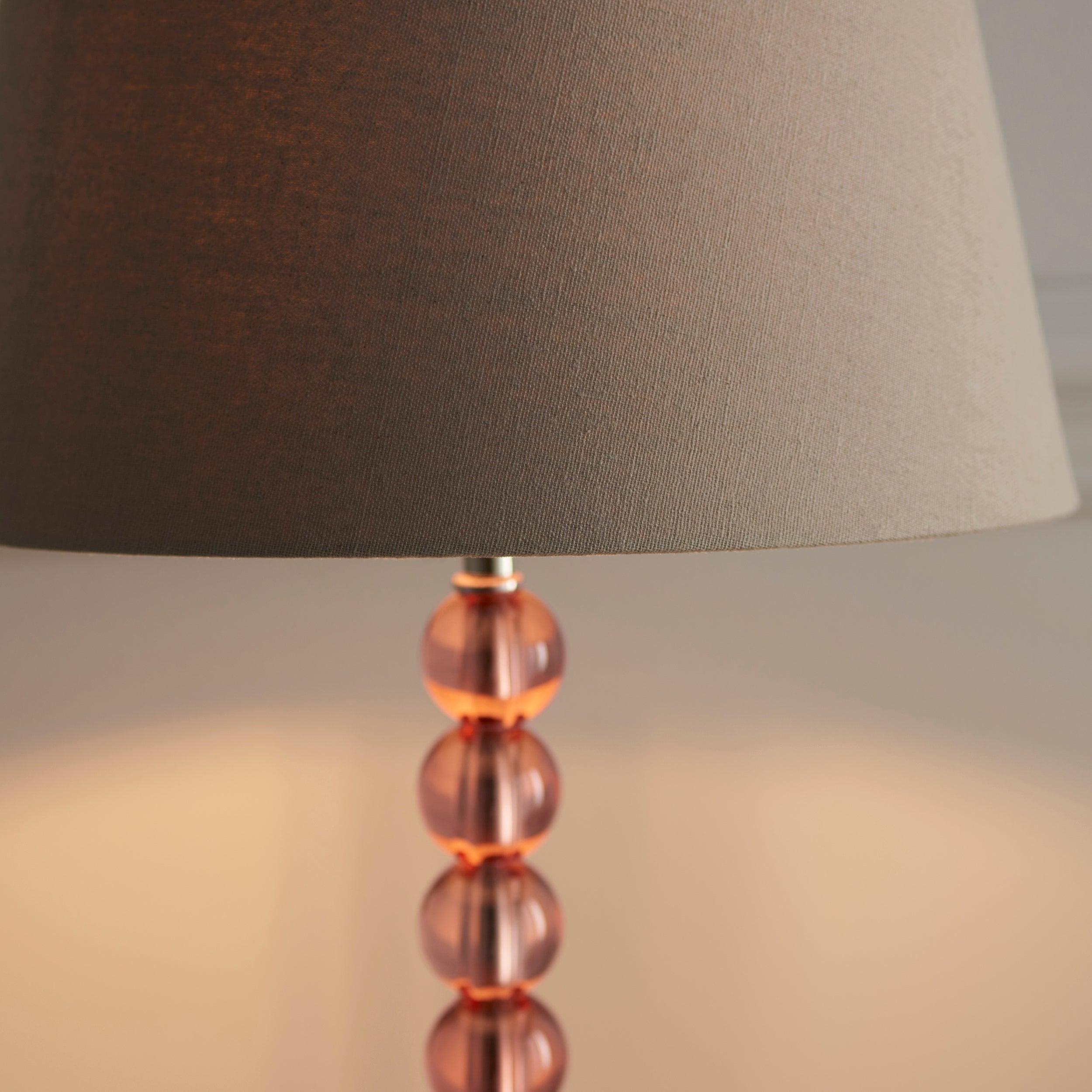 Adelie Blush Tinted Crystal Glass Table Lamp with Gray Shade - Elegant Bedside & Living Room Lighting for Home Decor