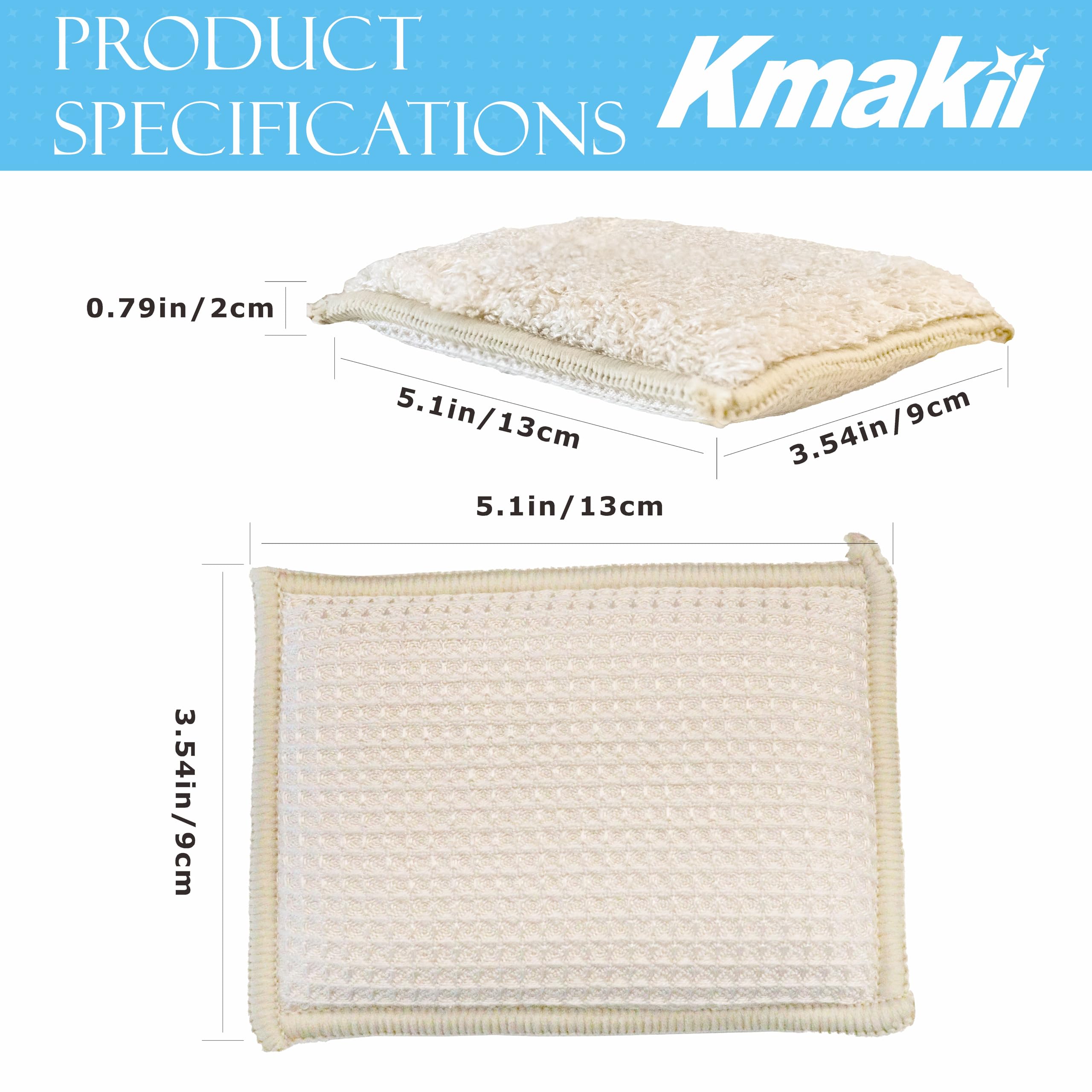 **KMAKII Natural Bamboo Kitchen Sponges – Eco-Friendly Dish Sponges for Cleaning, 6-Pack (Beige) – Perfect for Washing Dishes, Pots, and Countertops**