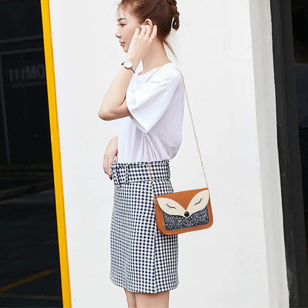 Cute Fox Sequins Leather Crossbody Shoulder Bag for Little Girls - Kids Small Purse, Perfect for School, Parties & Gifts