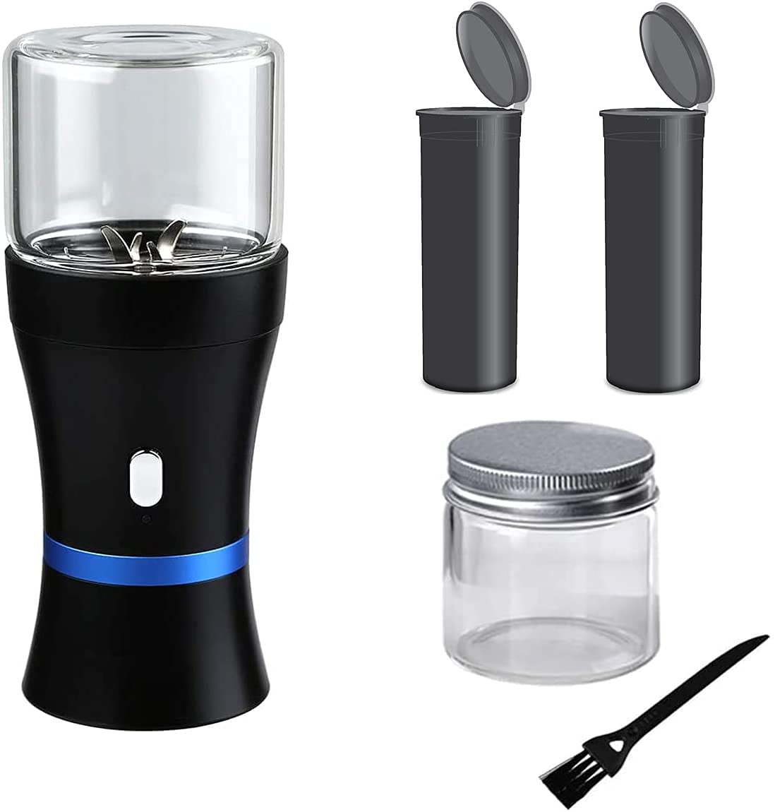 Premium Electric Herb Grinder - USB Rechargeable Spice Crusher with 2 Glass Storage Jars | Compact & Portable for Fresh Herbs, Spices, and Flower Buds | Perfect for Travel, Camping, and Home Kitchen Use