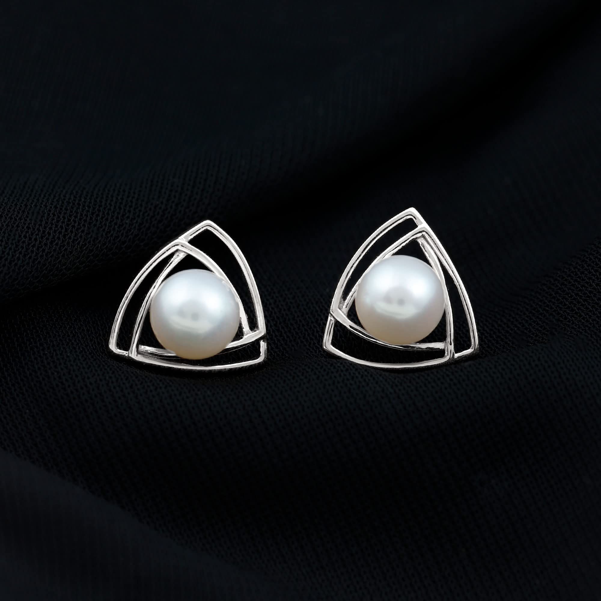 AAA Quality Natural Pearl Stud Earrings for Women | Handpicked Geometric Pearl Jewelry | Perfect Gift for Birthday, Anniversary & Special Occasions | Elegant Everyday Wear & Formal Events