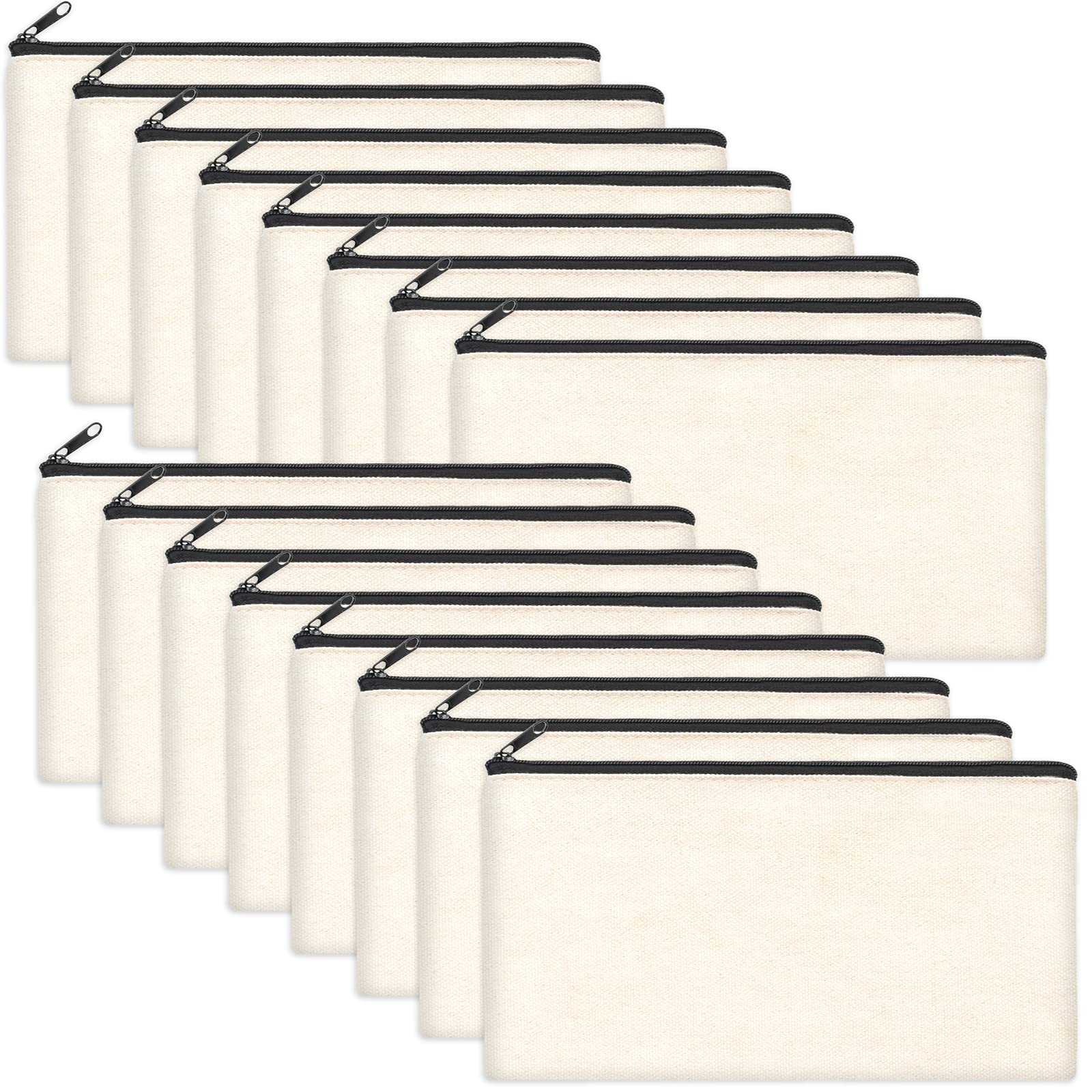 Legigo 20-Pack Beige DIY Canvas Pencil Cases - Multipurpose Zipper Pouches for School, Travel & Gifts