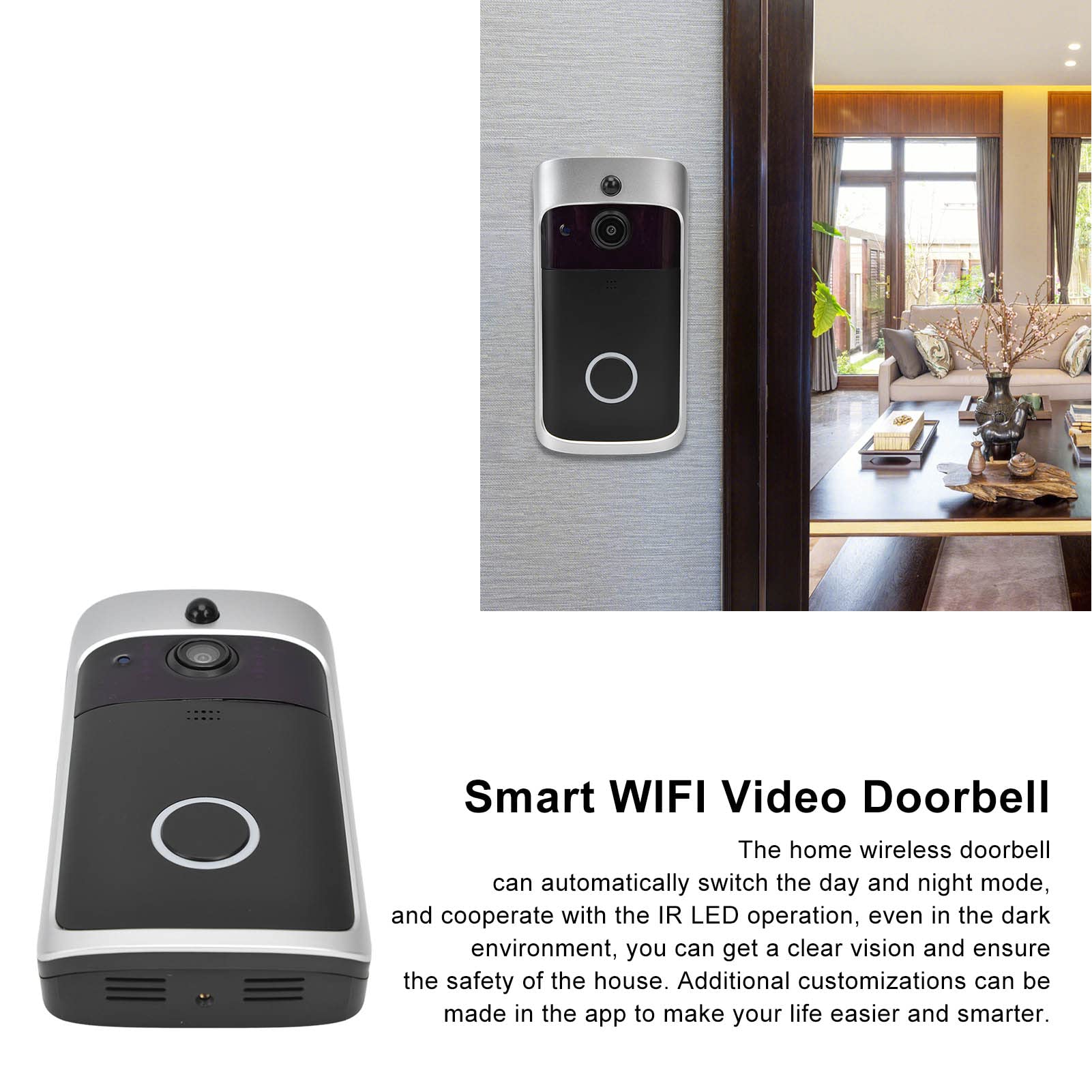 V5 Smart WiFi Video Doorbell with 2.4GHz, 720P HD & Night Vision - Easy Installation, Motion Detection, Two-Way Audio - Perfect for Home Security & Package Monitoring (Ideal for Houses, Apartments & Smart Homes)