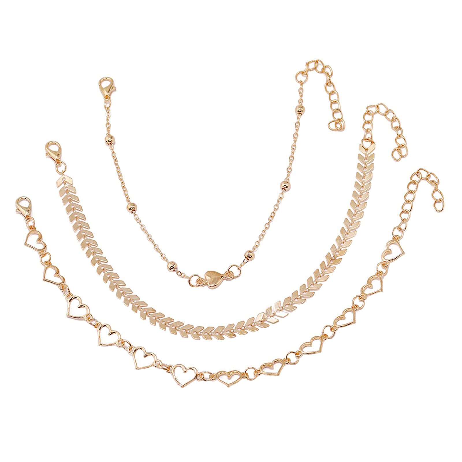 Yinguo 3-Piece Thick Chain Anklet Set for Women - Trendy Dainty Gold Ankle Bracelets & Necklace - European & American Style Fashion Jewelry - Perfect for Parties, Beach Vacations & Everyday Wear (A-Gold, One Size)