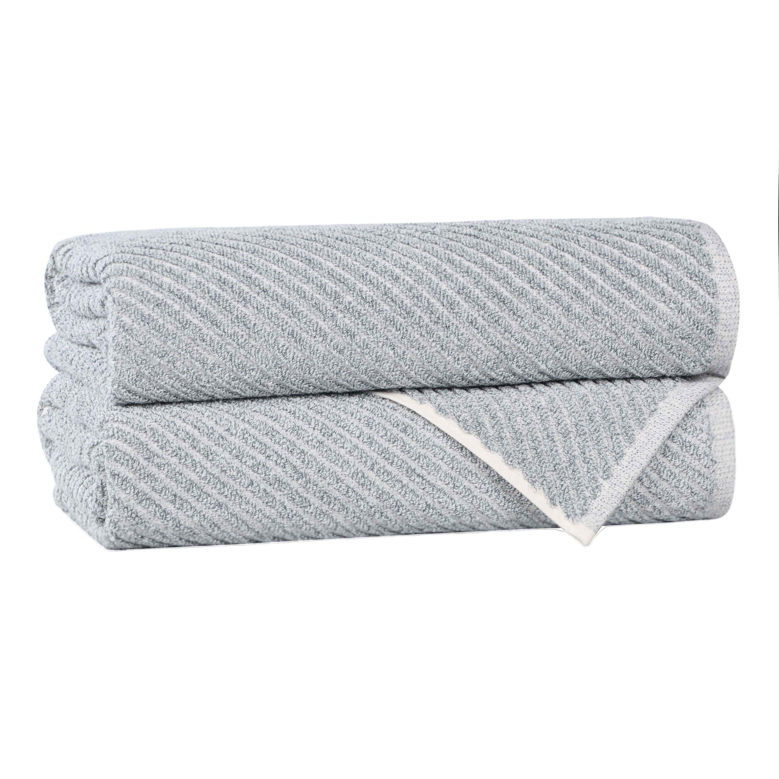 Premium Cotton Blend Diagonal Stripes Bath Towels Set of 2 - Soft & Absorbent Luxury Towels for Spa, Bathroom & Beach Use