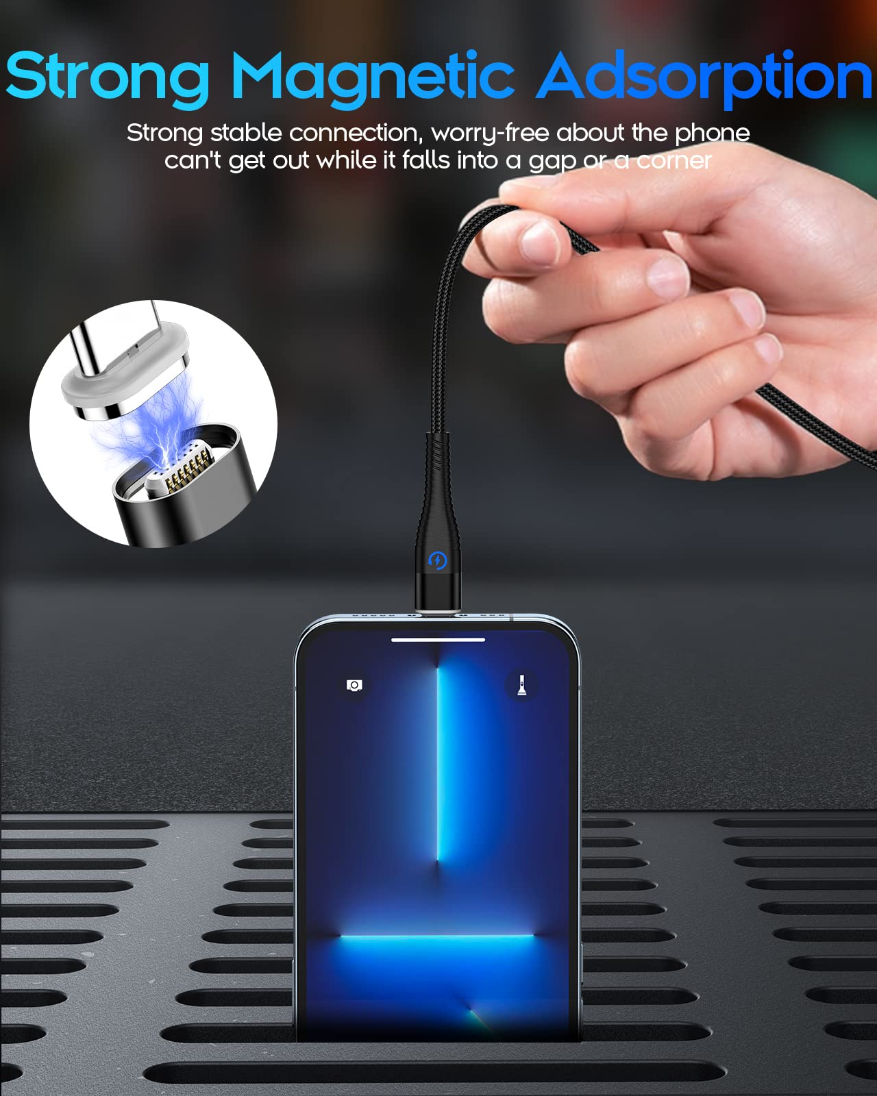 YKZ 3-in-1 Magnetic Charging Cable - Fast 15W USB-C/Micro USB/Lightning Cable with 12 Adapter Tips, Nylon Braided Durable Charger for iPhone 15/14/13/12, Samsung Galaxy, iPad & More (4-Pack: 1M+1M+2M+2M) - Perfect for Home, Office & Travel Charging