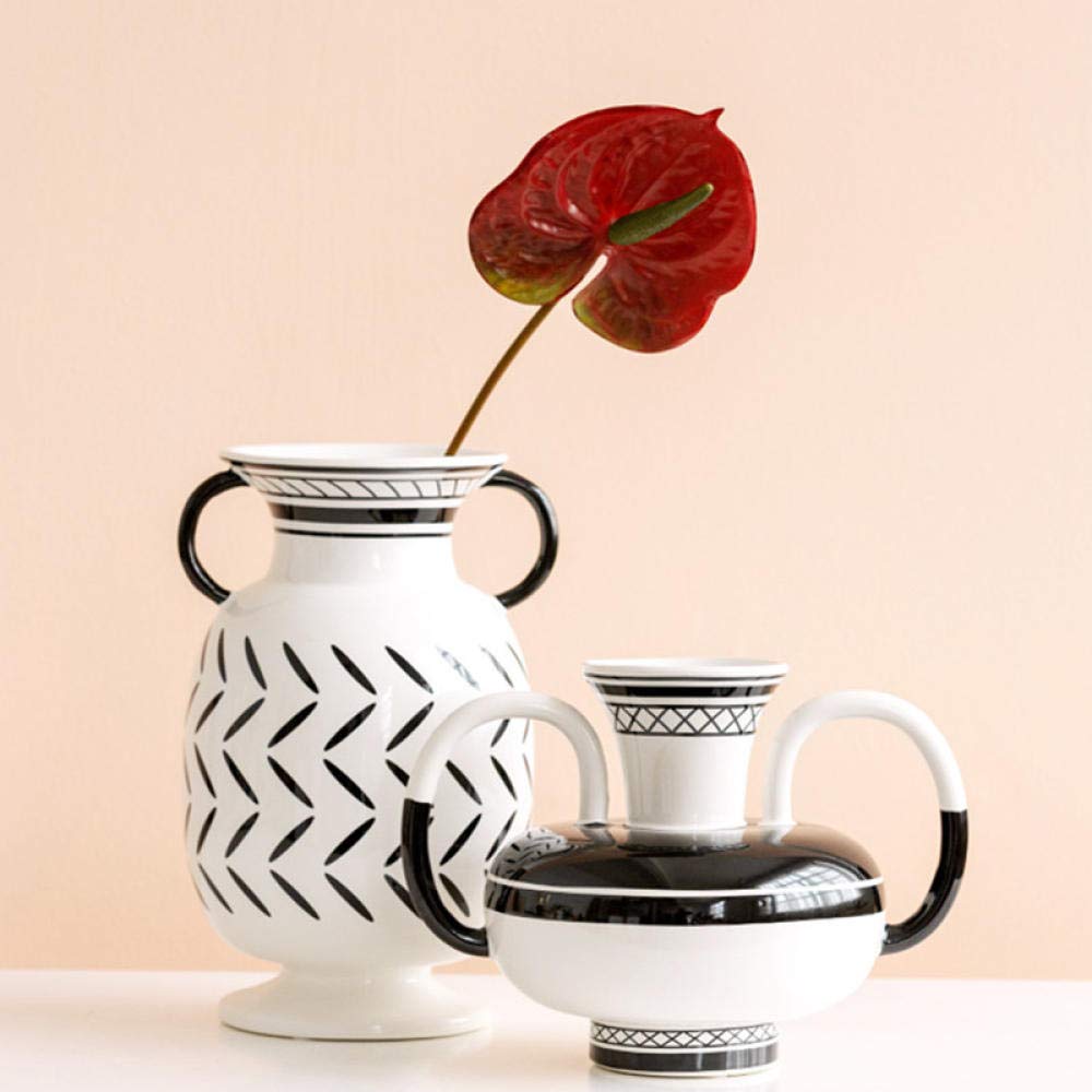 Black and White Ceramic Sculpture Vase - Nordic Creative Simple Living Room Flower Decor, Art & Craft Home Decoration for Modern Interior Design, Perfect for Centerpieces, Wedding Gifts & Housewarming Presents