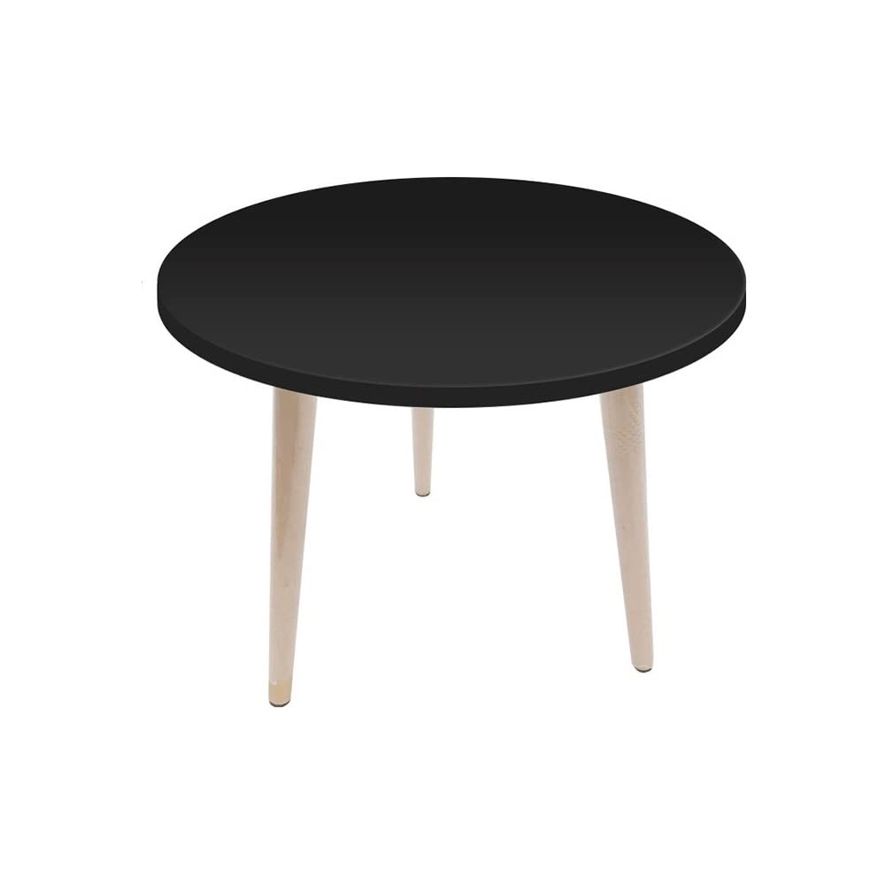 LUKYRA Modern Nesting Coffee Table Set - Round & Triangle Raindrop Shape Wooden Side Table with Beech Legs, White/Yellow/Black (Round & Black) - Perfect for Living Room, Lounge, and Small Space Decor