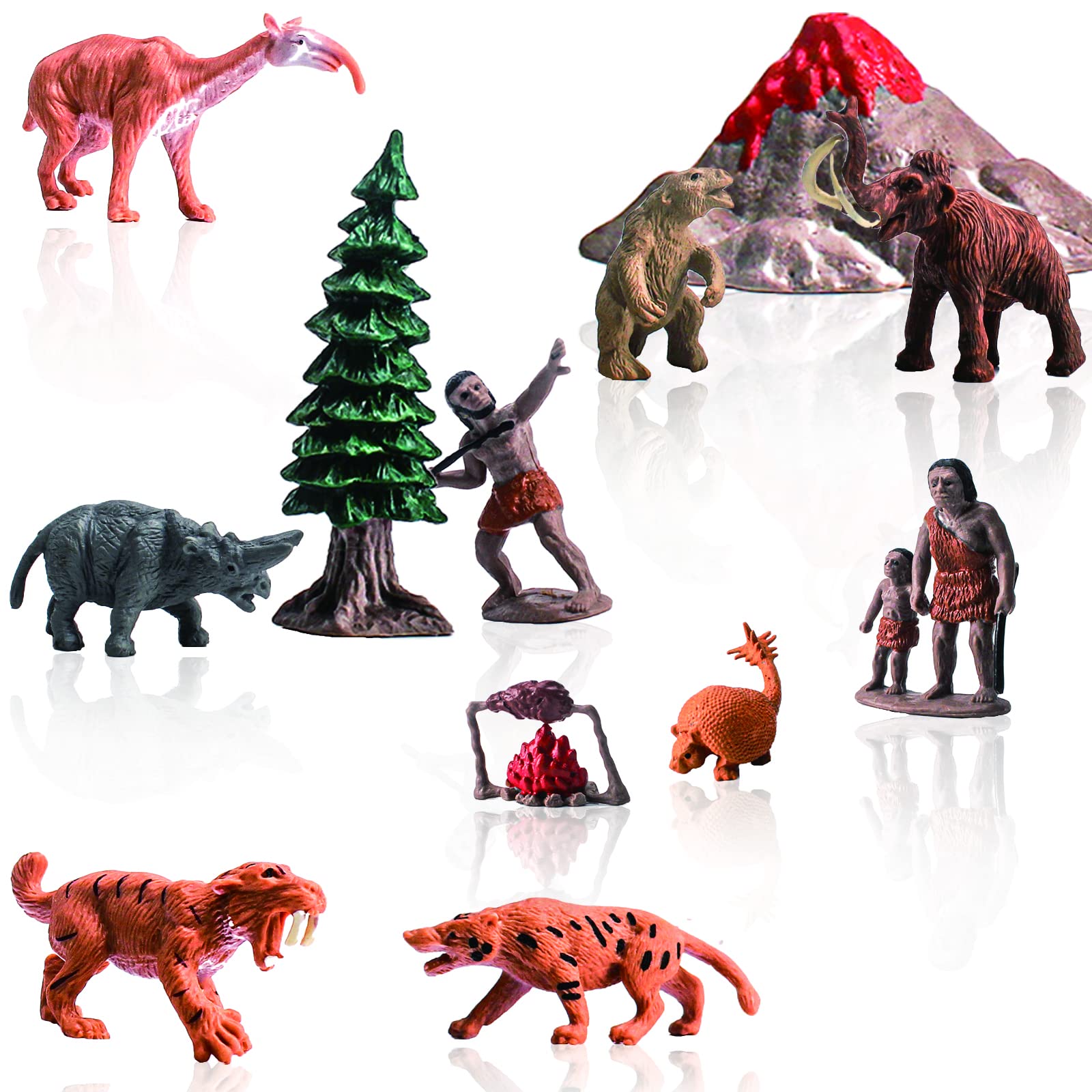 Prehistoric Life Playset - 12PCS Primitive Human & Animal Toy Figures for Kids Ages 3-6 | Early Educational STEM Learning Toys for Boys & Girls | Perfect for Dinosaur Themed Parties, Classroom Activities & Imaginative Play