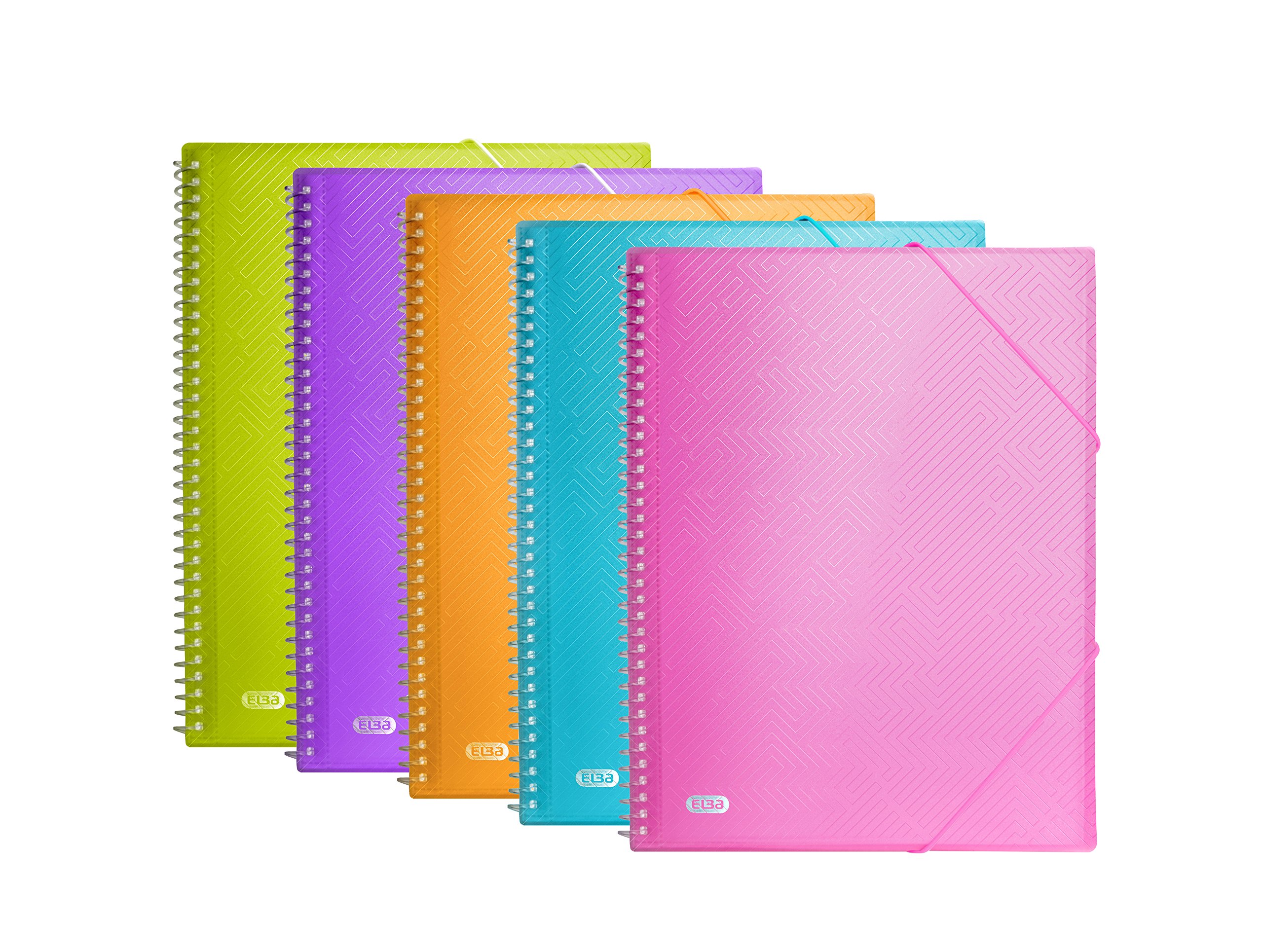 ELBA A4 Plastic Spiral Notebook with 40 Plastic Sheet Protectors, 10-Pack Multicolor - Perfect for School, Office & Document Organization