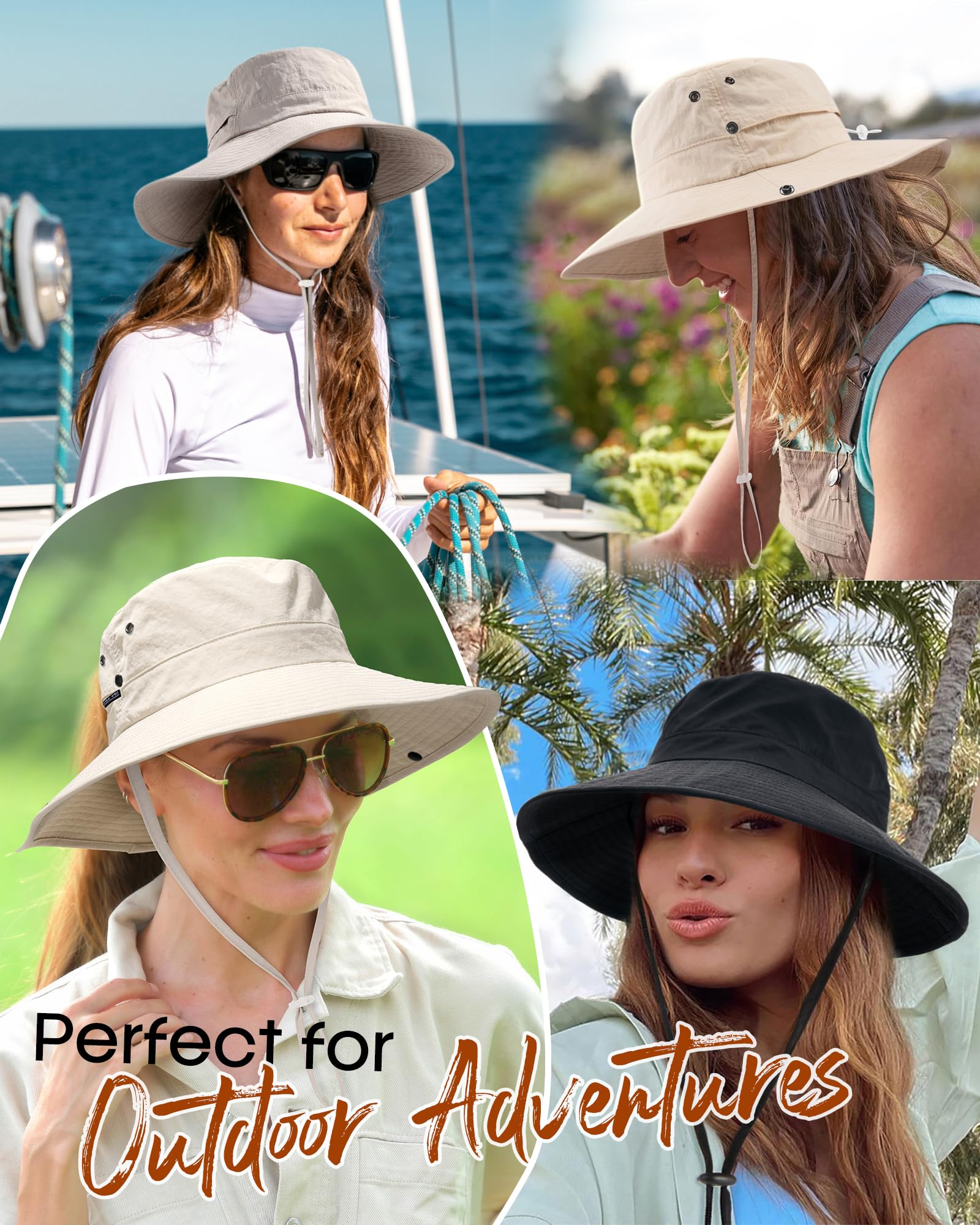 FURTALK Women's Sun Hat with Ponytail Hole - UPF 50+ Wide Brim Beach Bucket Hat for Fishing, Hiking & Outdoor Activities - Perfect for Summer Vacations, Beach Trips and Gardening