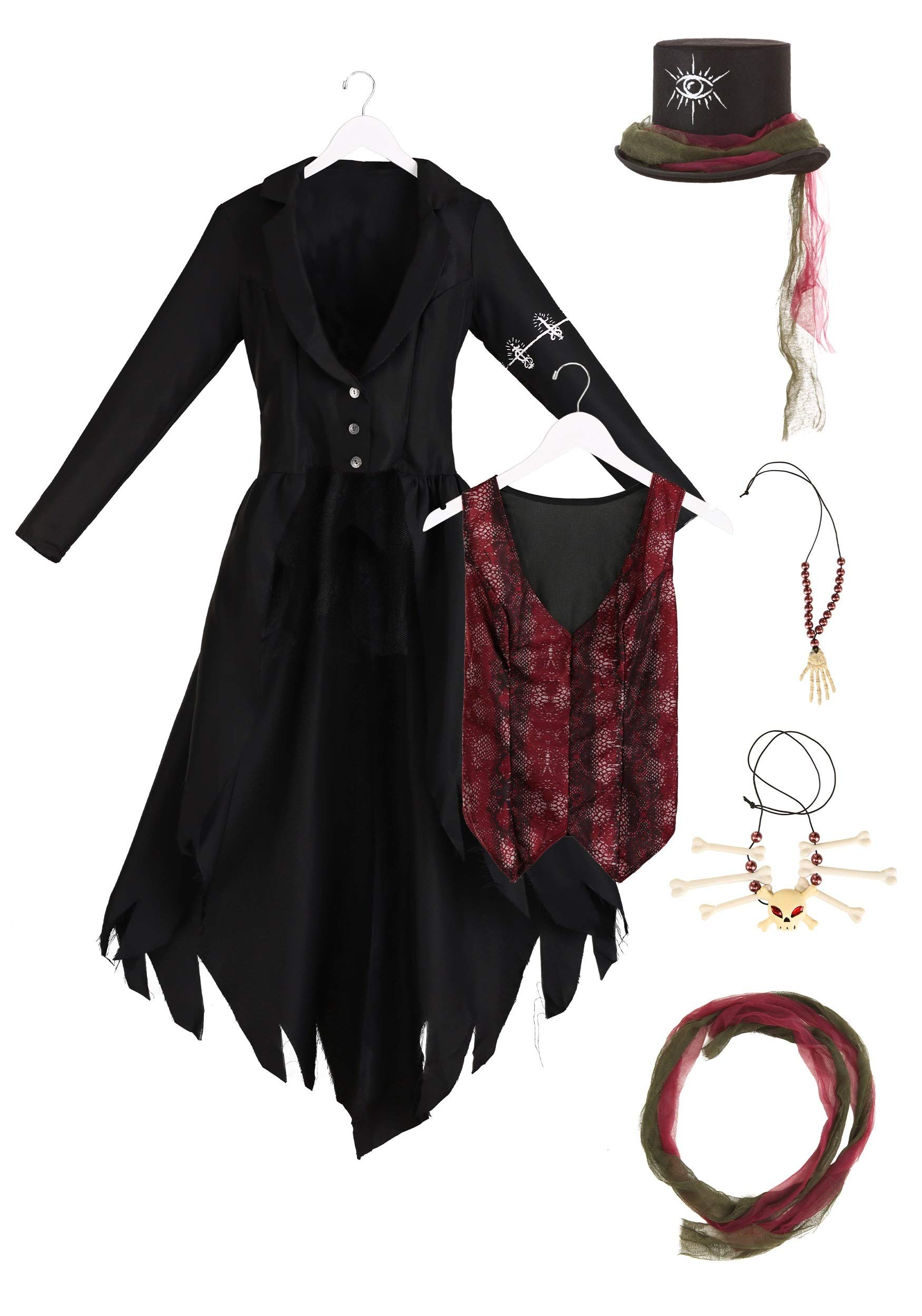 Sexy Women's Voodoo Witch Costume for Halloween Party, Cosplay & Themed Events - Gothic Lace Dress with Corset & Hat