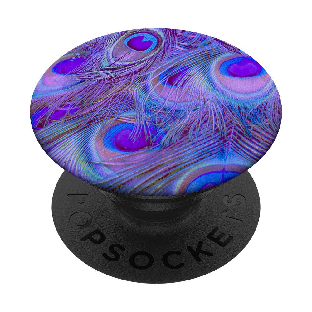 Lavender Purple Peacock Feathers Design PopSockets PopGrip - Interchangeable Phone Grip for iPhone, Samsung & Tablets - Perfect for Phone Protection, Selfies & Daily Use