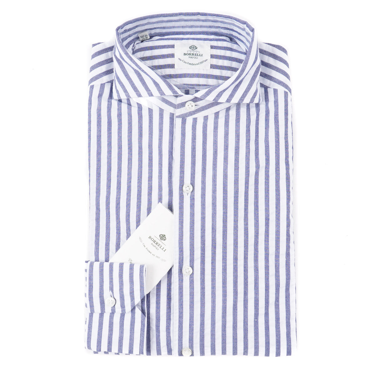 Luigi Borrelli Men's Lightweight Cotton Dress Shirt - Slim Fit Button Down Oxford Shirt for Business, Office & Formal Occasions