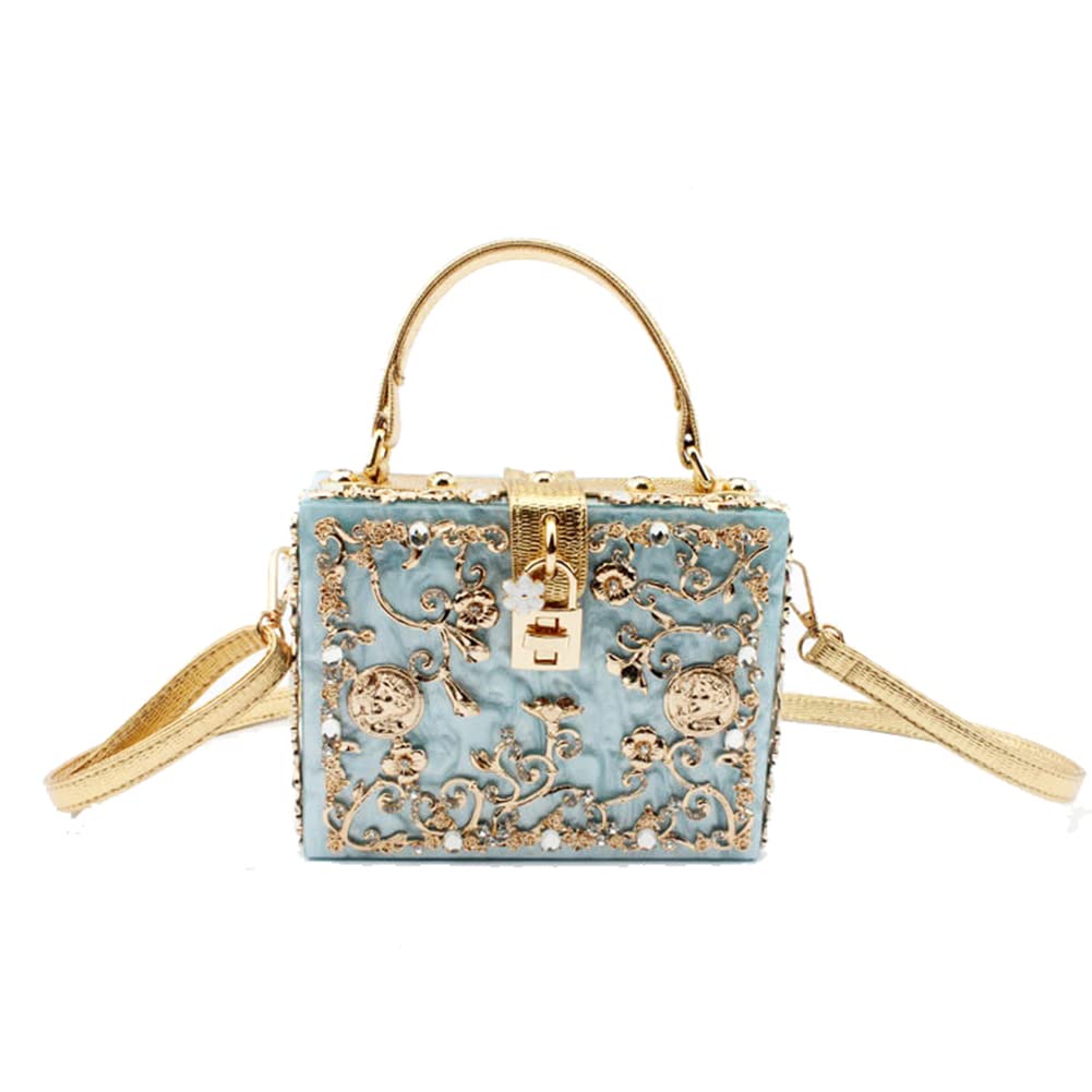 Elegant Acrylic Square Box Evening Clutch for Women - Rhinestone Embellished Shoulder Bag & Crossbody Purse | Perfect for Parties, Weddings, and Special Occasions