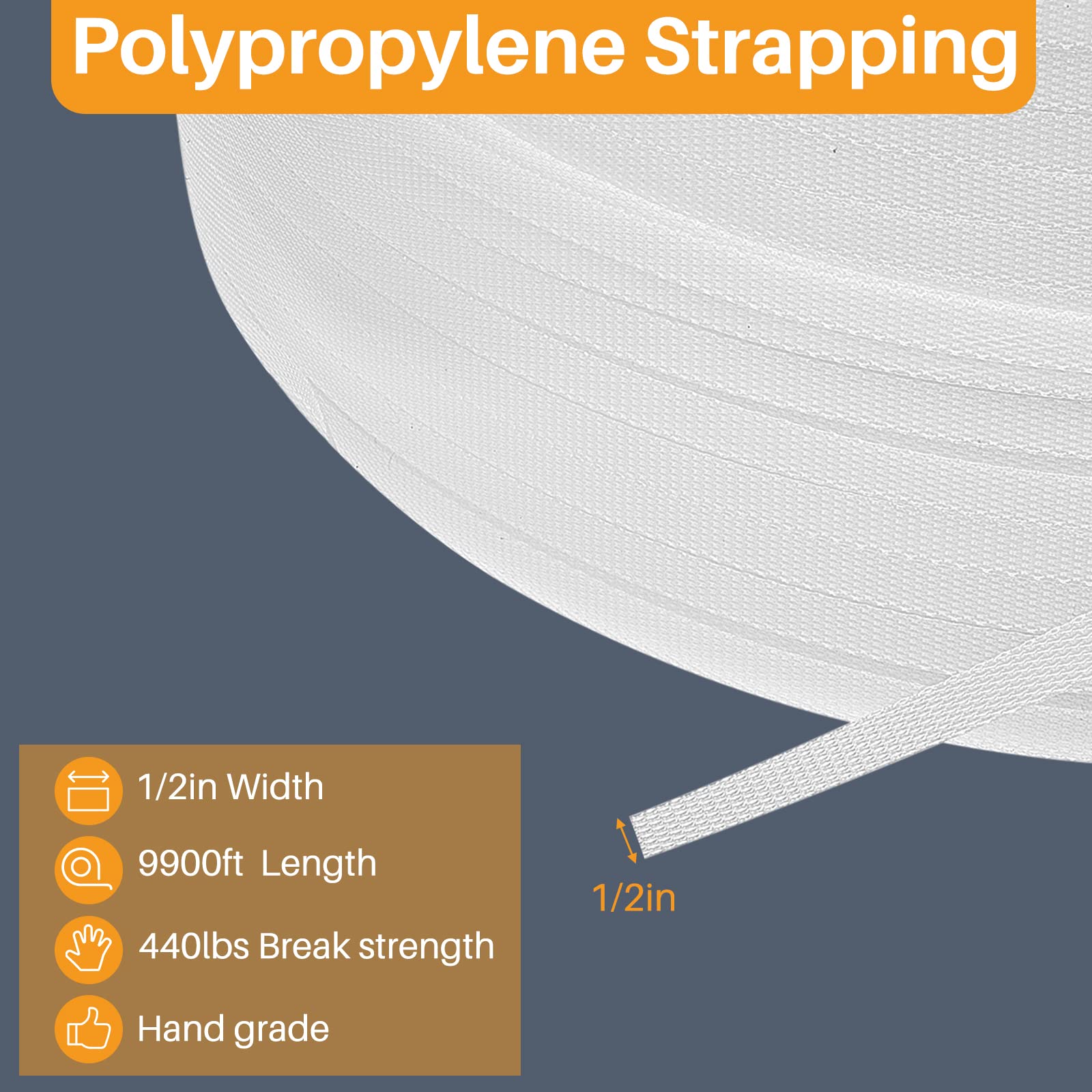 Amylove 1/2 Inch Heavy Duty Polypropylene (PP) Strapping Roll - 440 Lbs Break Strength for Industrial Packing & Banding - 9900 ft White - Perfect for Shipping, Pallet Securing & Warehouse Packaging