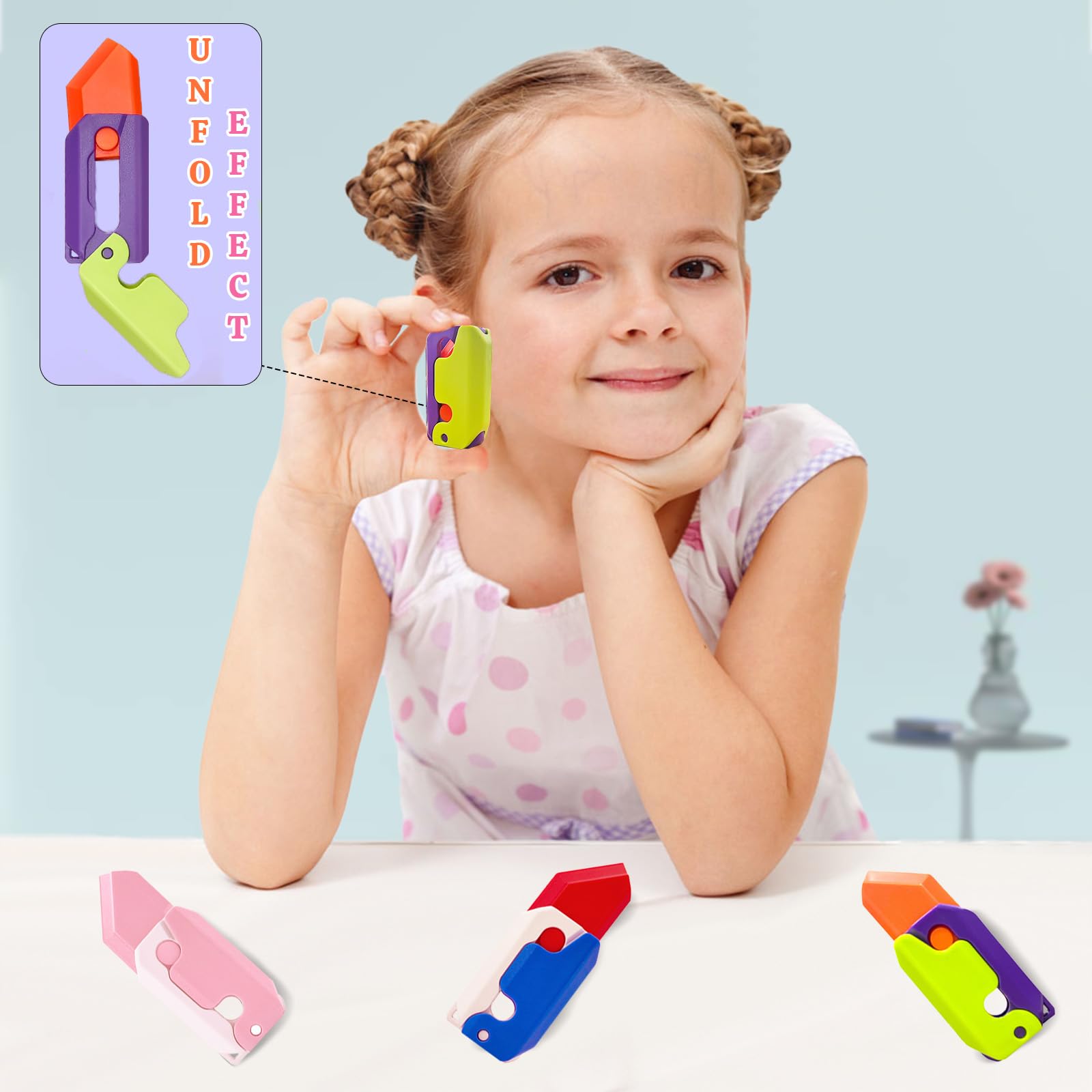 3D Printing Gravity Fidget Knife Toy Set - 3 Pack Stress Relief Sensory Toys for Adults, Teens & Kids - Plastic Carrot Design Anxiety Relief Fidgeting Tool for Office, School & Travel
