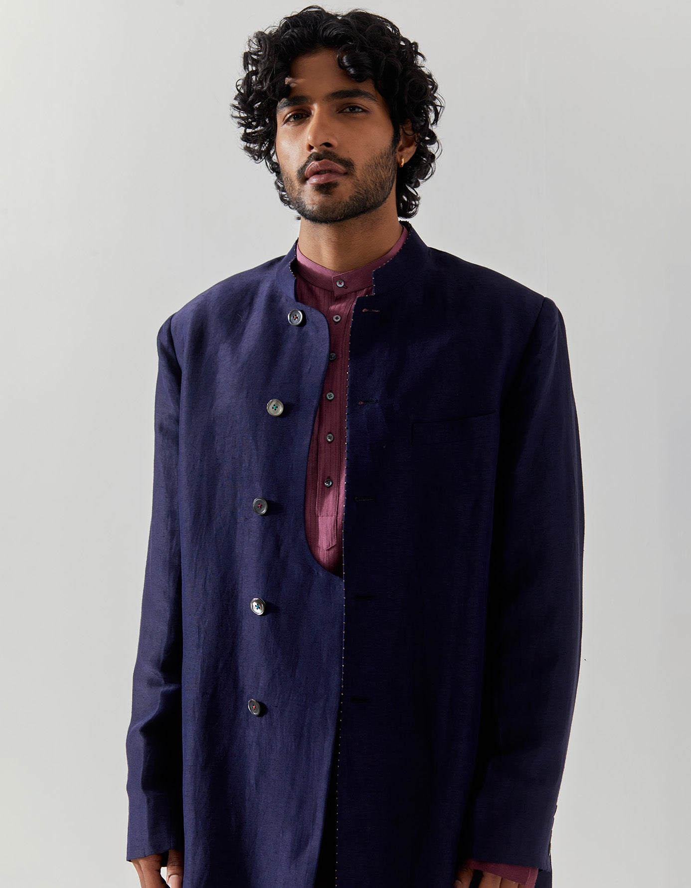 Matrix Jacket - Satin Linen Navy Blue Lightweight Blazer for Women | Office Wear, Business Casual, Spring & Summer Fashion