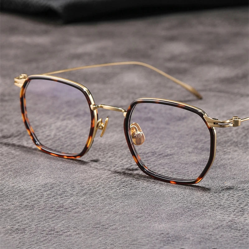 Stylish Unisex Black Titanium Acetate Square Frame Eyeglasses 49216 - Perfect for Work, Reading & Fashion Accessories
