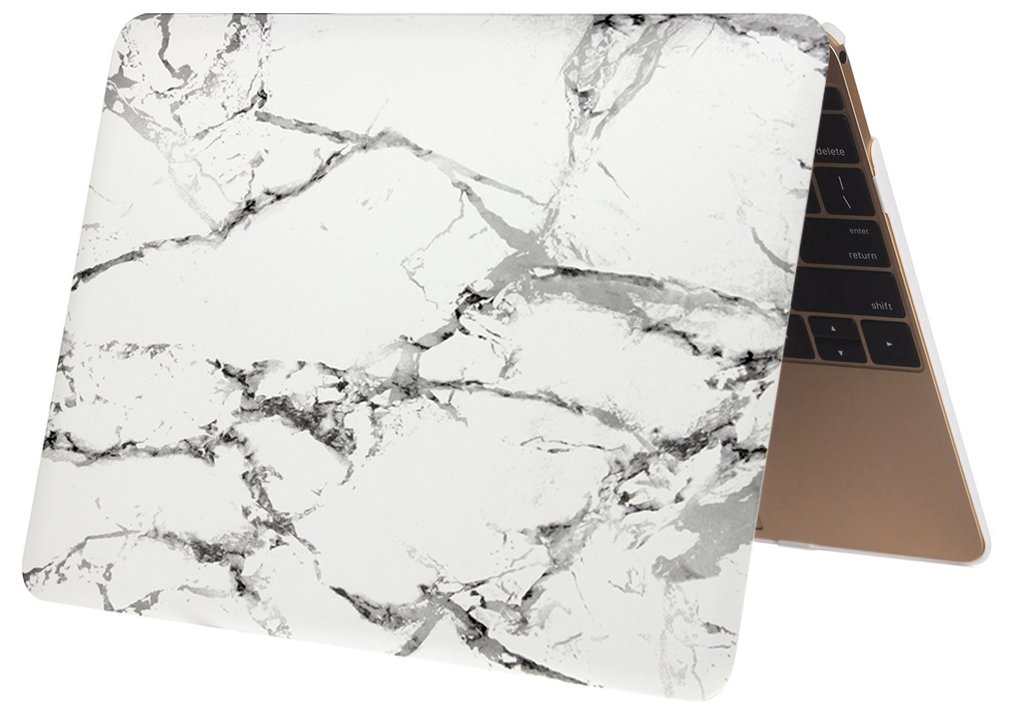 UESWILL Marble Pattern Hard Shell Case Cover for MacBook 12 inch Retina Display A1534 - Protective Laptop Cover with Microfiber Cleaning Cloth (White/Grey) | Perfect for Office, School & Travel Use