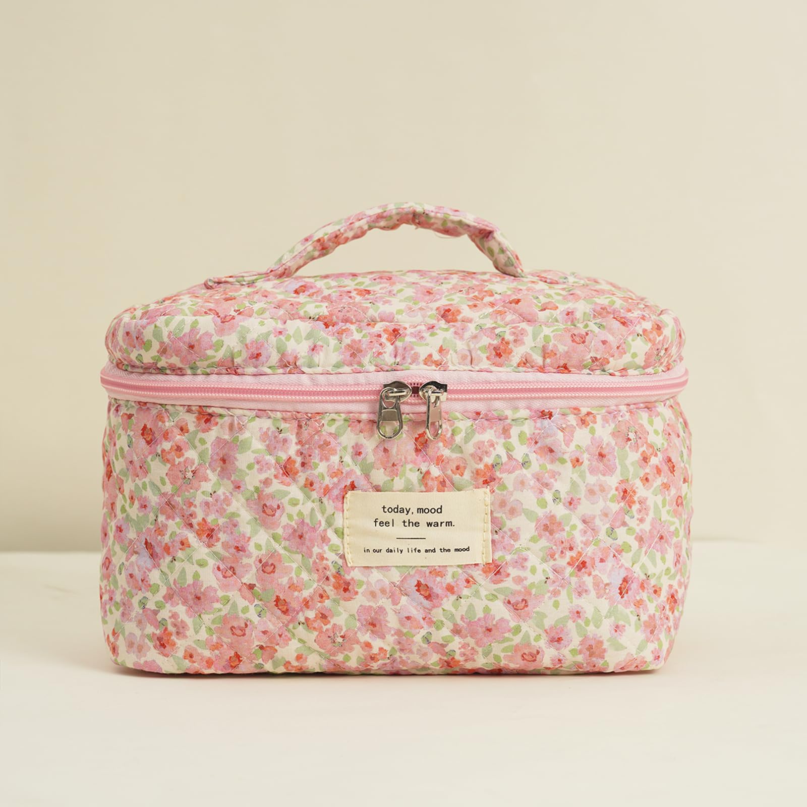 4Pcs Quilted Makeup Bag Set - Cute Floral Cosmetic Organizer, Cotton Travel Toiletry Bag for Women & Girls | Perfect for Travel, Gym, and Daily Beauty Storage
