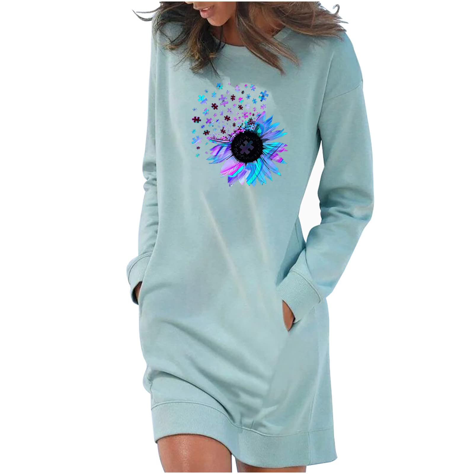 Ceimmol Women's Graphic Sweatshirt Dress - Long Sleeve Crewneck Mini Dress with Pockets | Fall & Halloween Outfit | Casual Wear, Lounge Dress, Party Costume